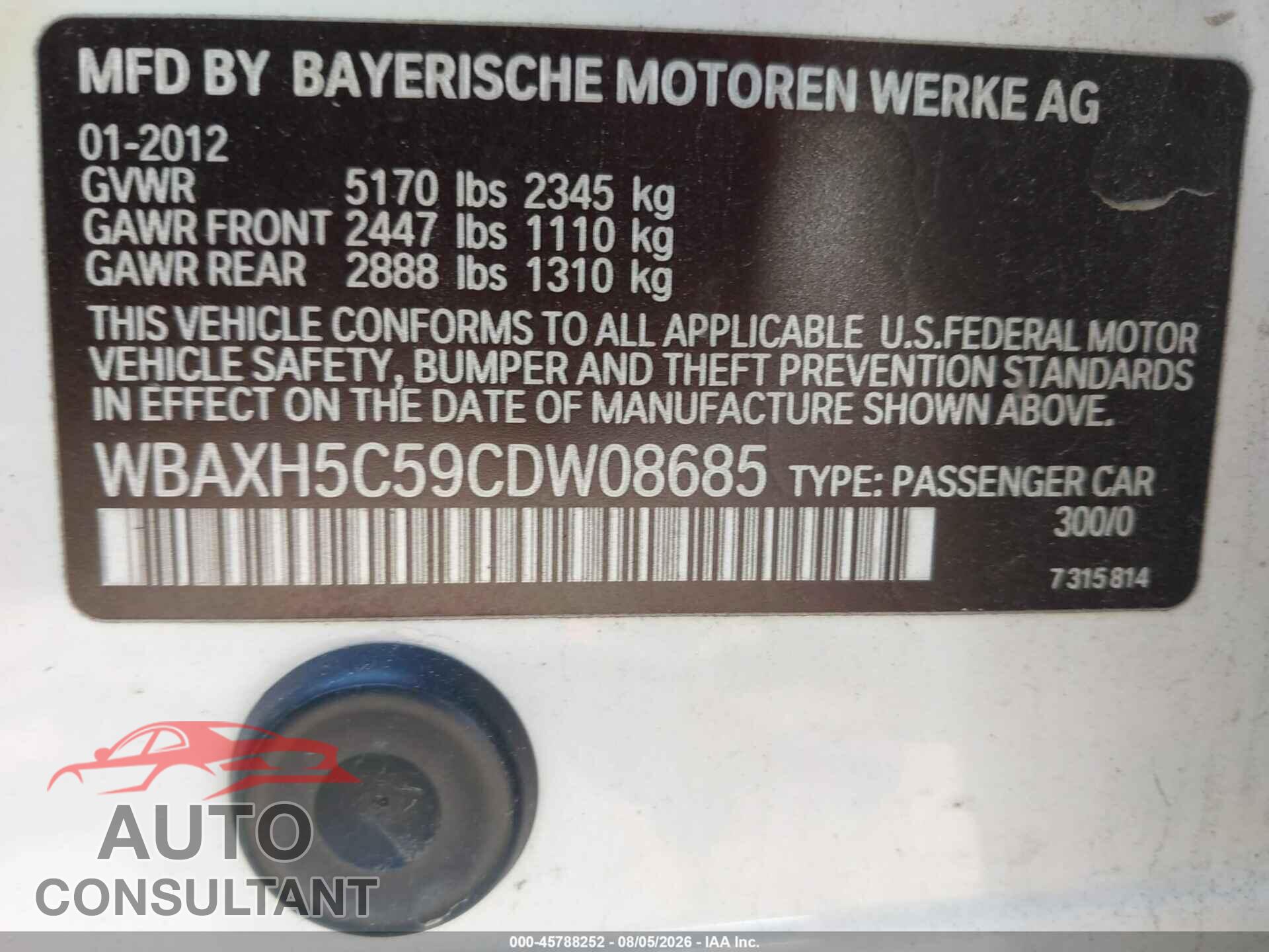 BMW 528I 2012 - WBAXH5C59CDW08685