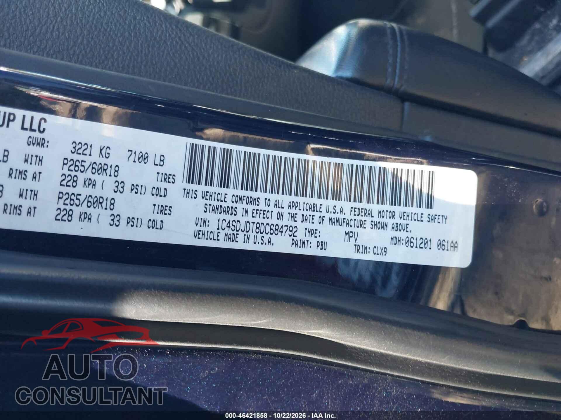 DODGE DURANGO 2013 - 1C4SDJDT8DC684792
