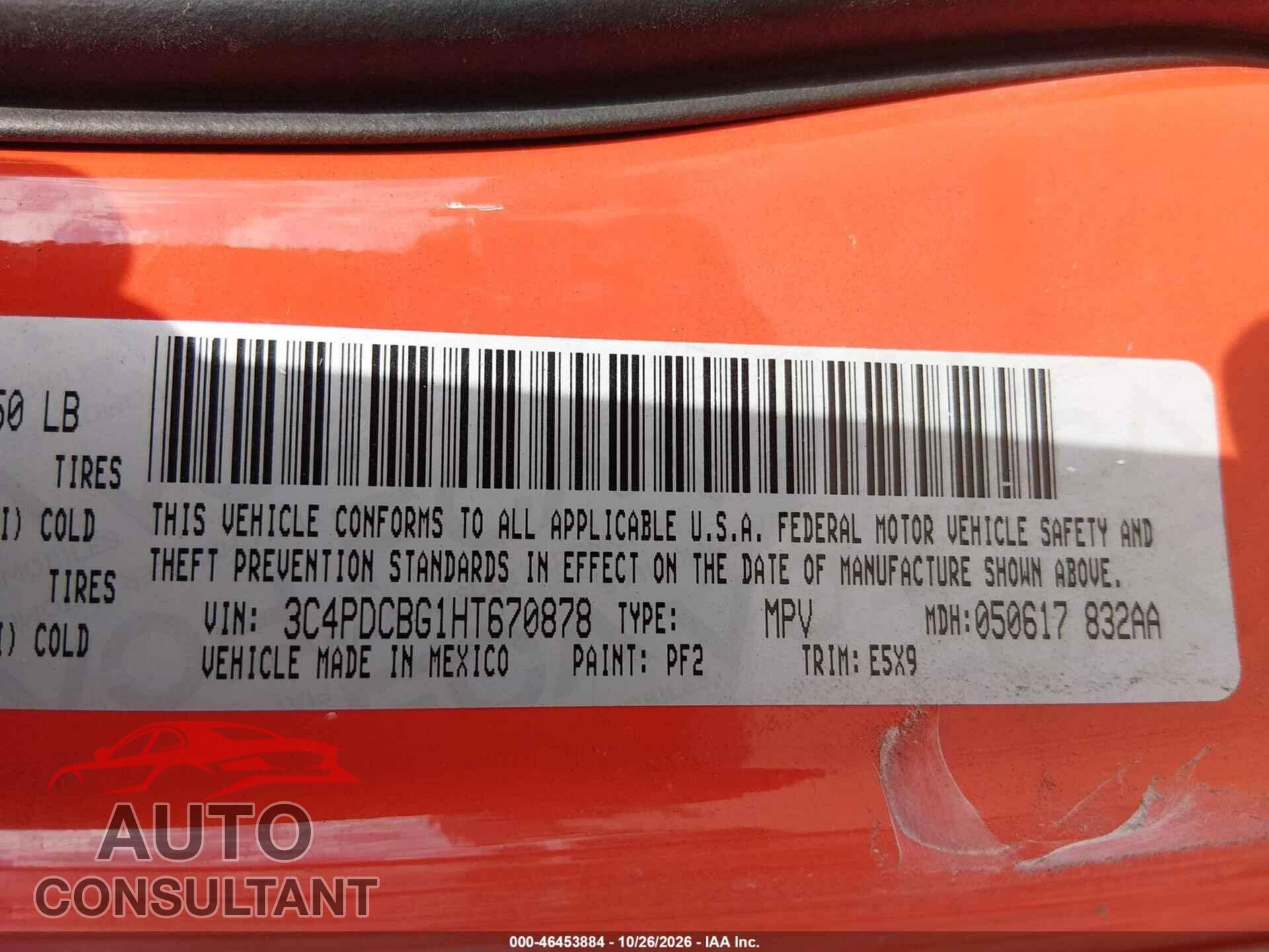 DODGE JOURNEY 2017 - 3C4PDCBG1HT670878