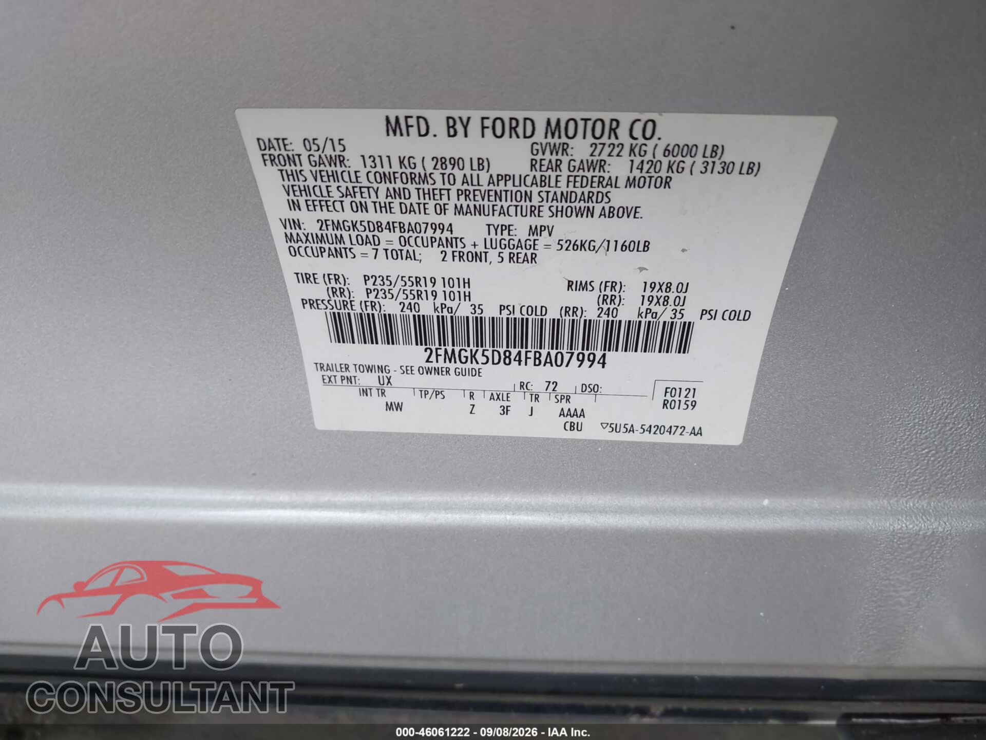 FORD FLEX 2015 - 2FMGK5D84FBA07994