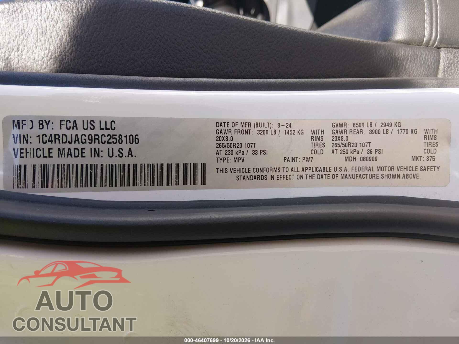 DODGE DURANGO 2024 - 1C4RDJAG9RC258106