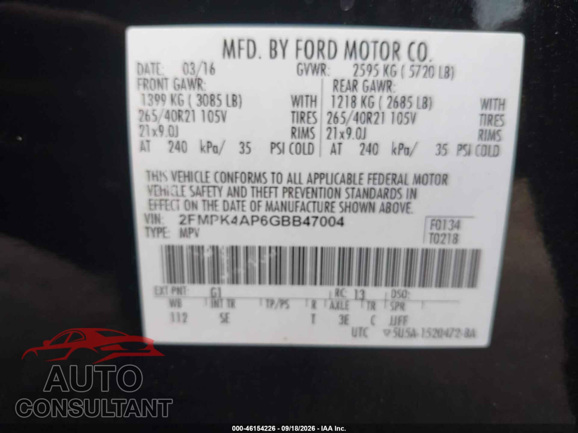 FORD EDGE 2016 - 2FMPK4AP6GBB47004