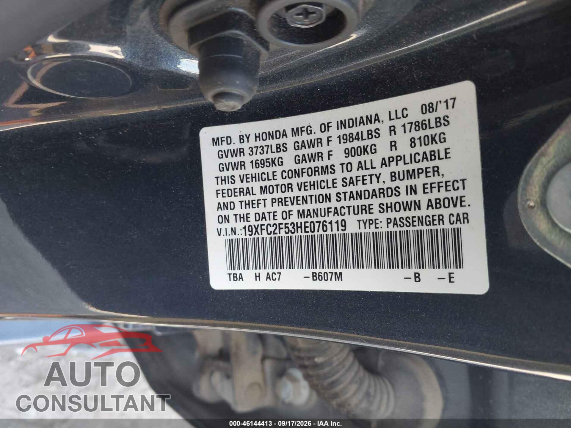HONDA CIVIC 2017 - 19XFC2F53HE076119