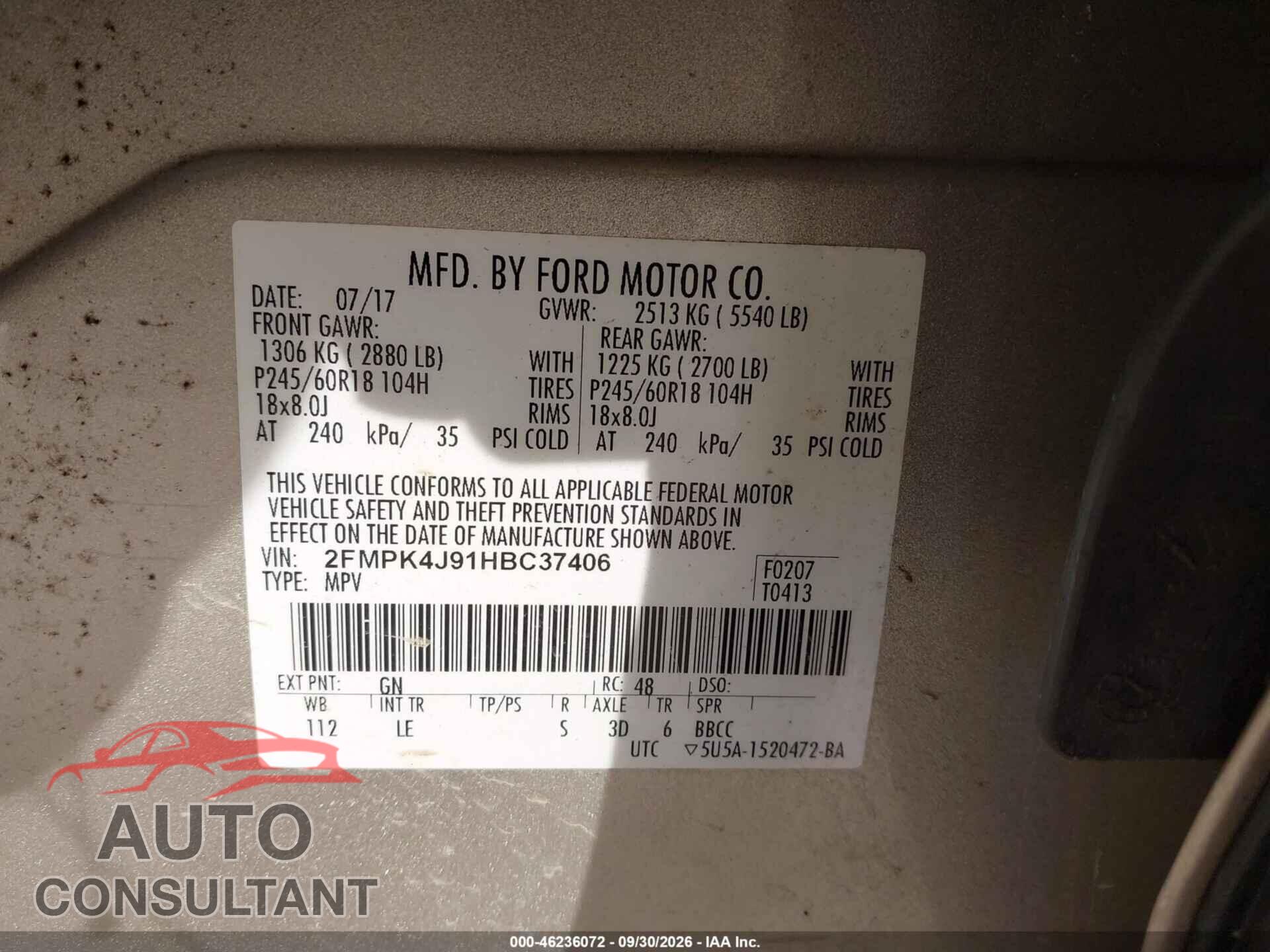 FORD EDGE 2017 - 2FMPK4J91HBC37406