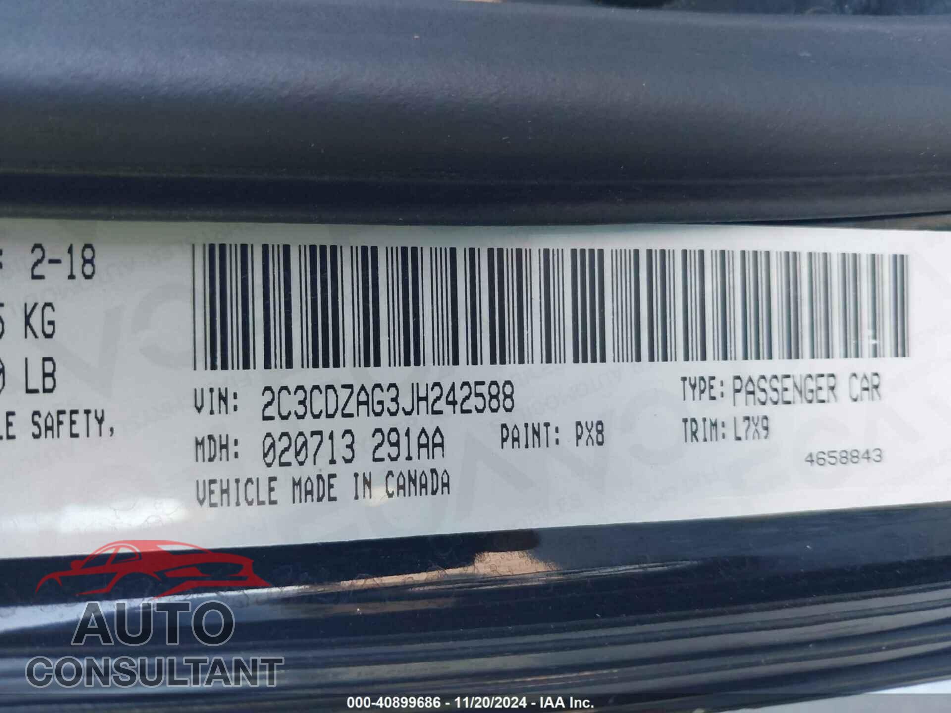 DODGE CHALLENGER 2018 - 2C3CDZAG3JH242588