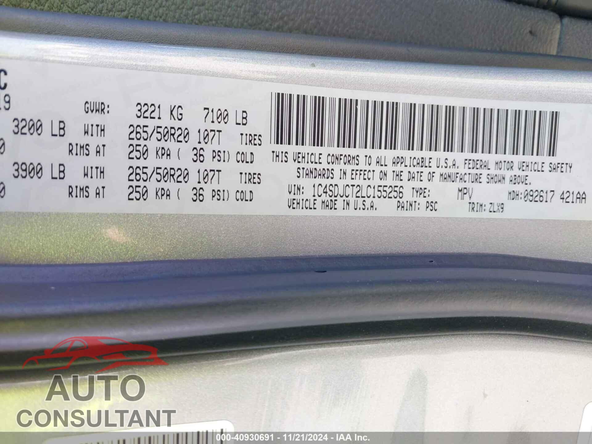 DODGE DURANGO 2020 - 1C4SDJCT2LC155256