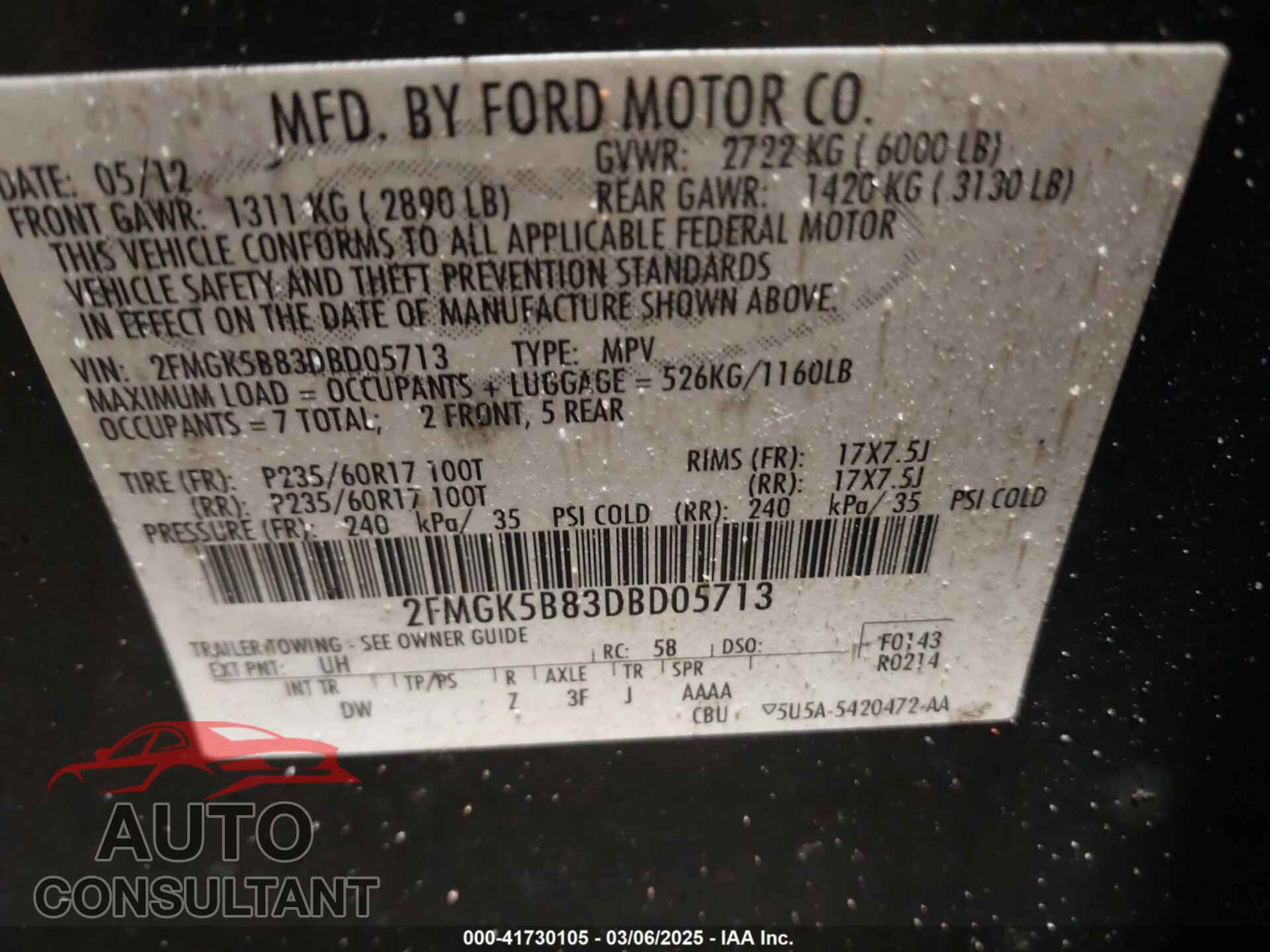 FORD FLEX 2013 - 2FMGK5B83DBD05713
