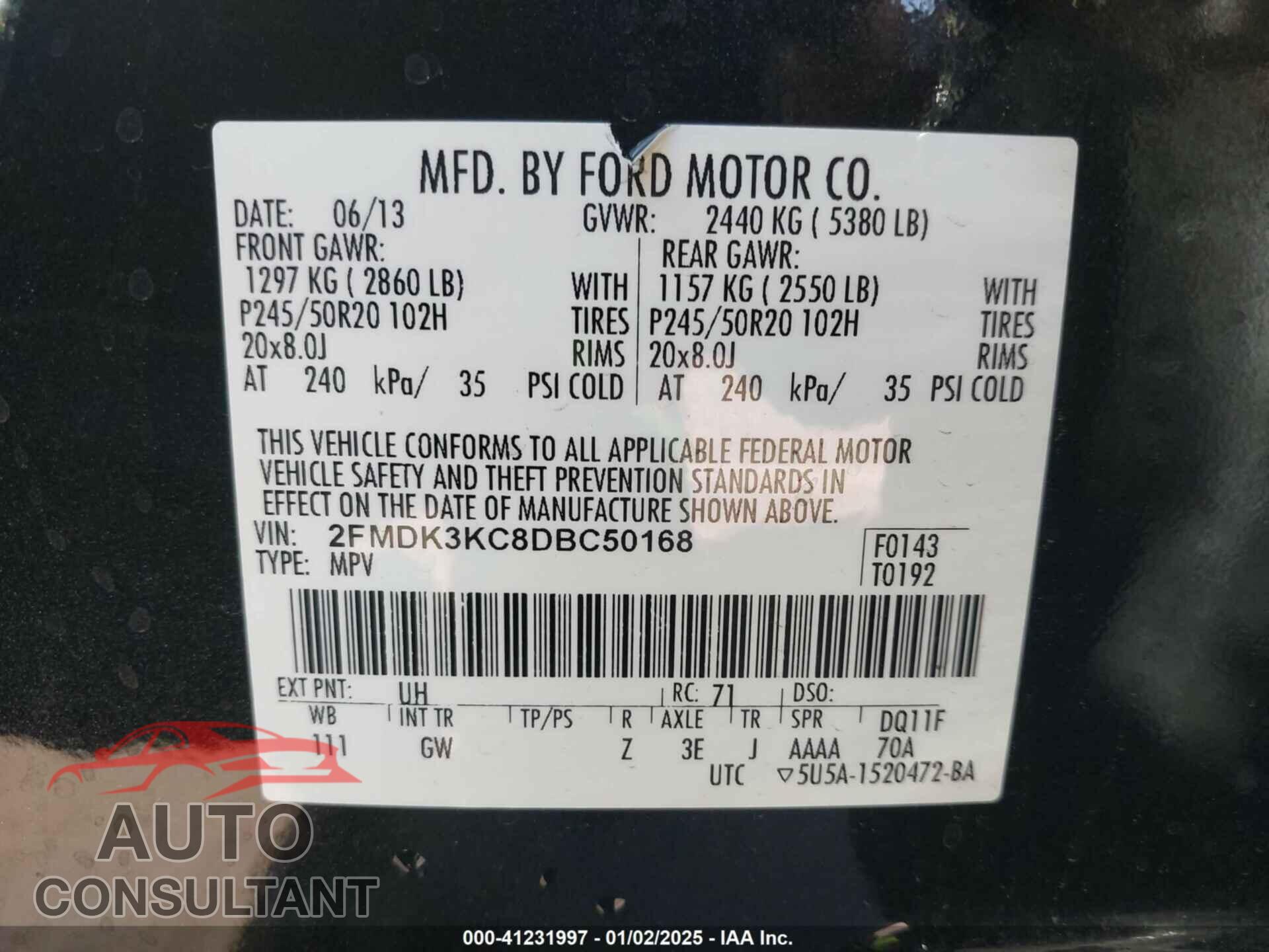 FORD EDGE 2013 - 2FMDK3KC8DBC50168