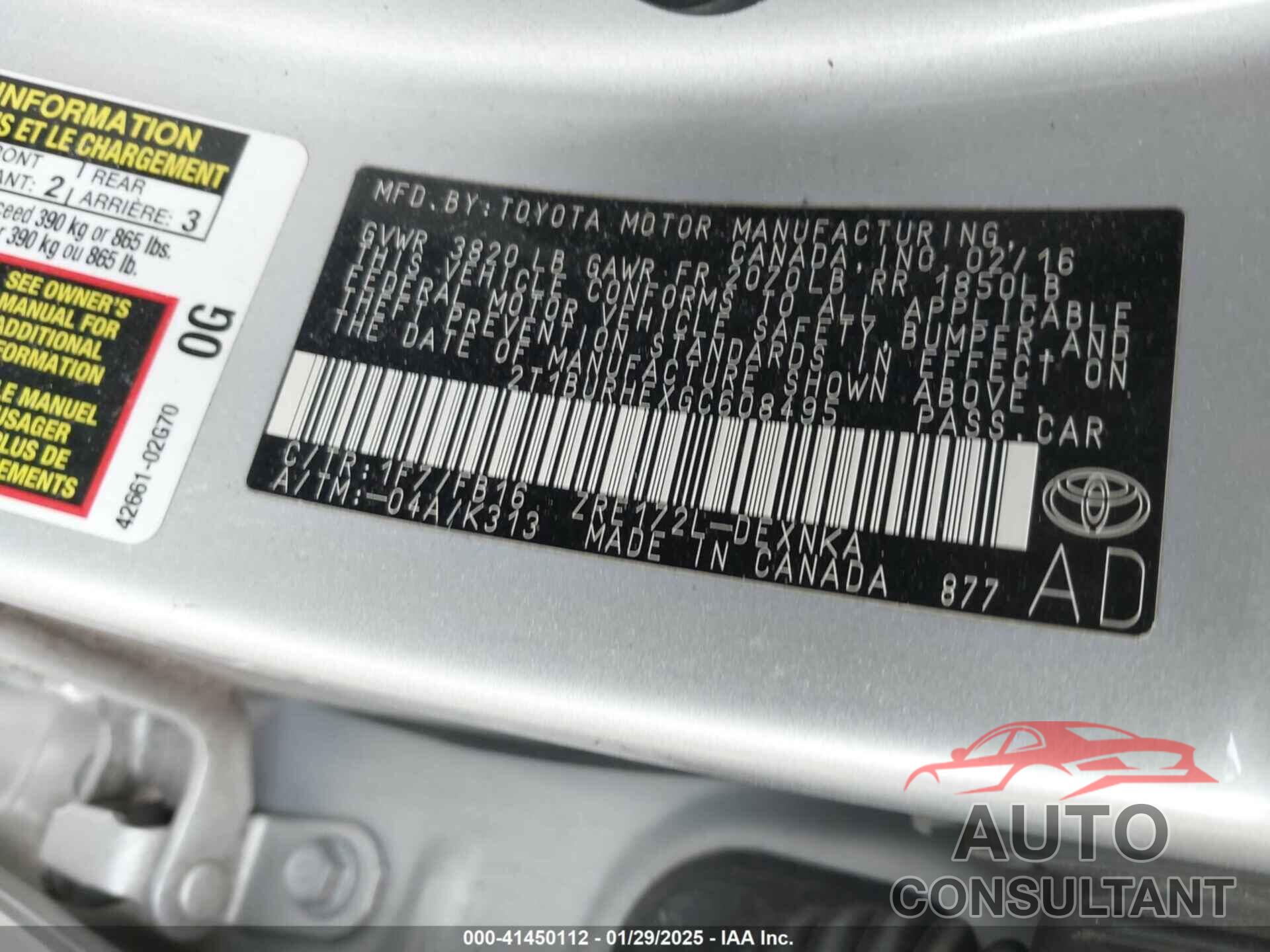 TOYOTA COROLLA 2016 - 2T1BURHEXGC608495