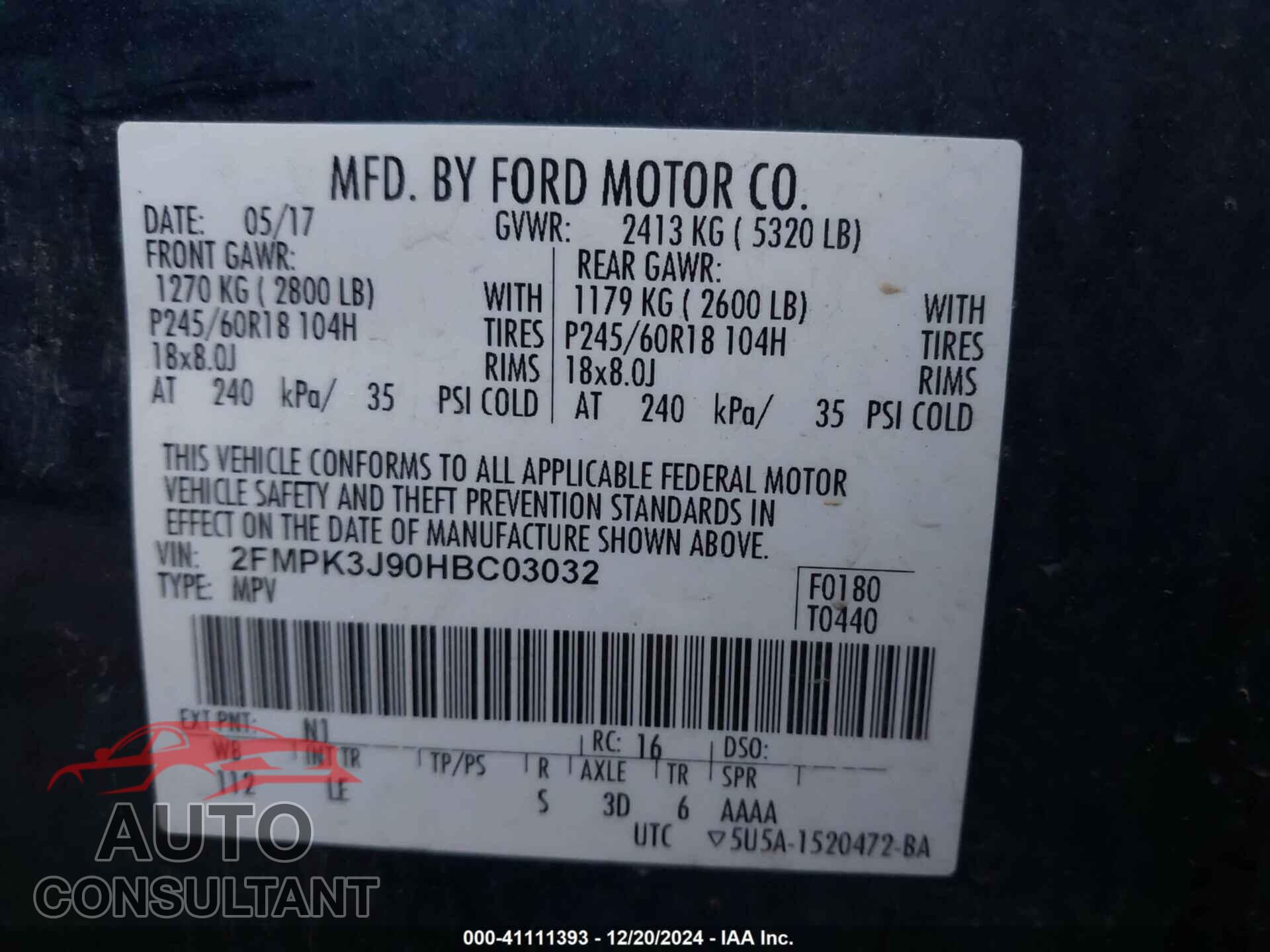 FORD EDGE 2017 - 2FMPK3J90HBC03032