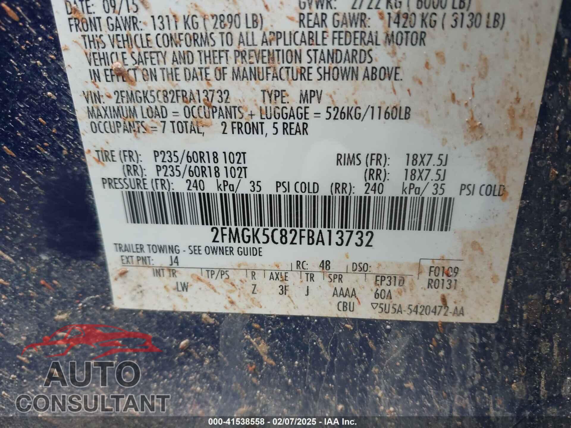FORD FLEX 2015 - 2FMGK5C82FBA13732