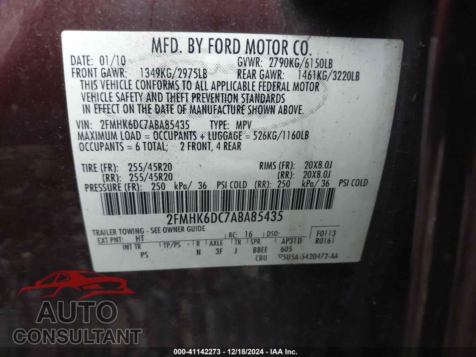 FORD FLEX 2010 - 2FMHK6DC7ABA85435