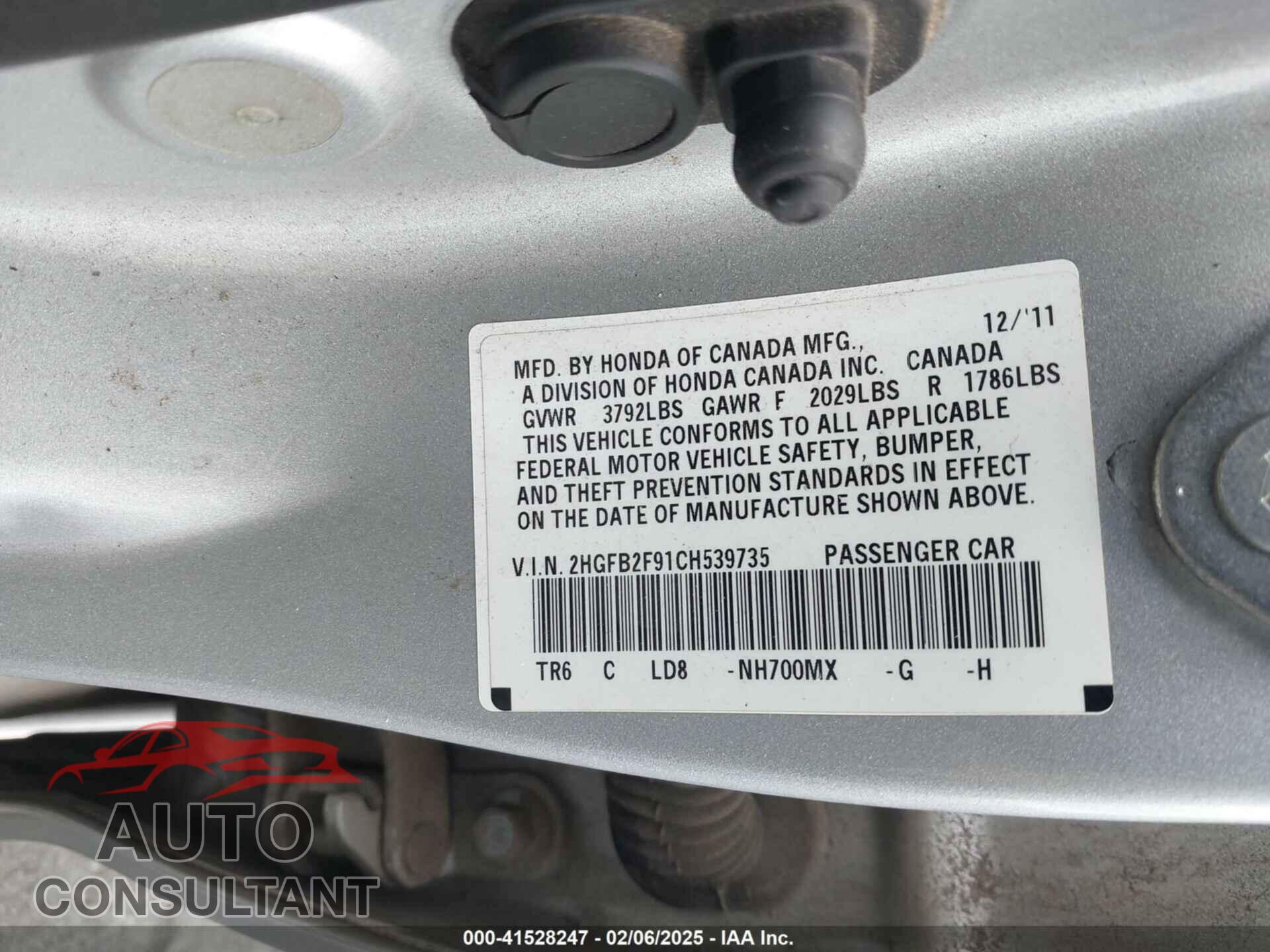 HONDA CIVIC 2012 - 2HGFB2F91CH539735