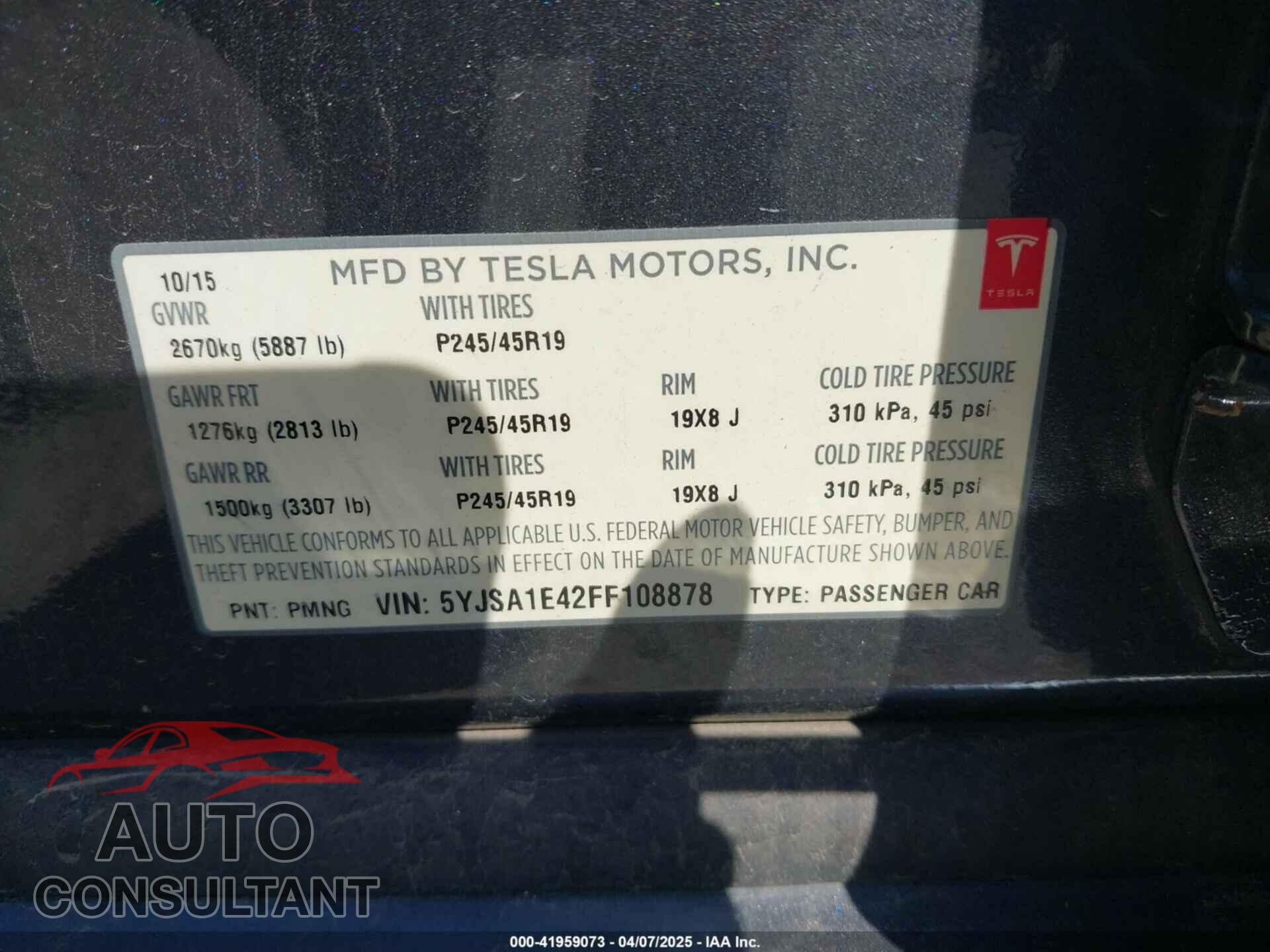 TESLA MODEL S 2015 - 5YJSA1E42FF108878