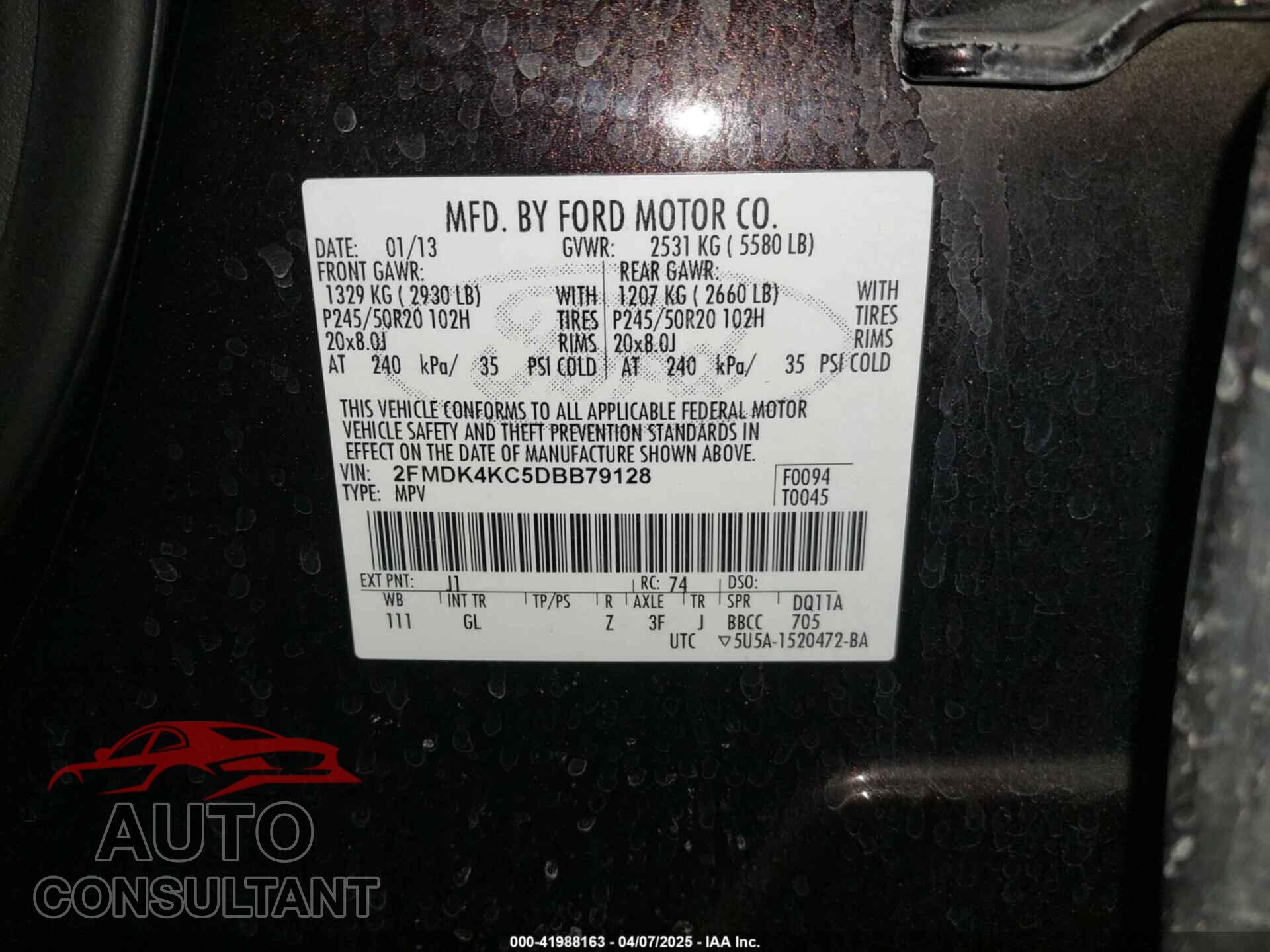 FORD EDGE 2013 - 2FMDK4KC5DBB79128