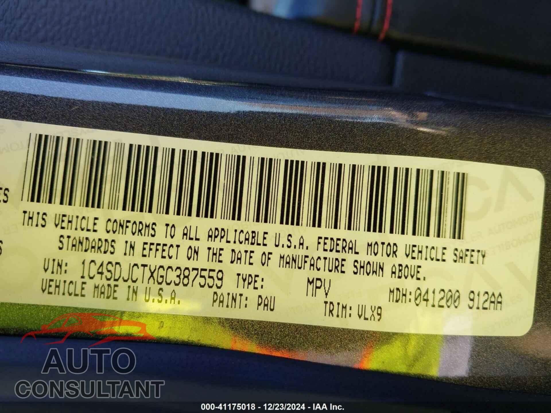 DODGE DURANGO 2016 - 1C4SDJCTXGC387559