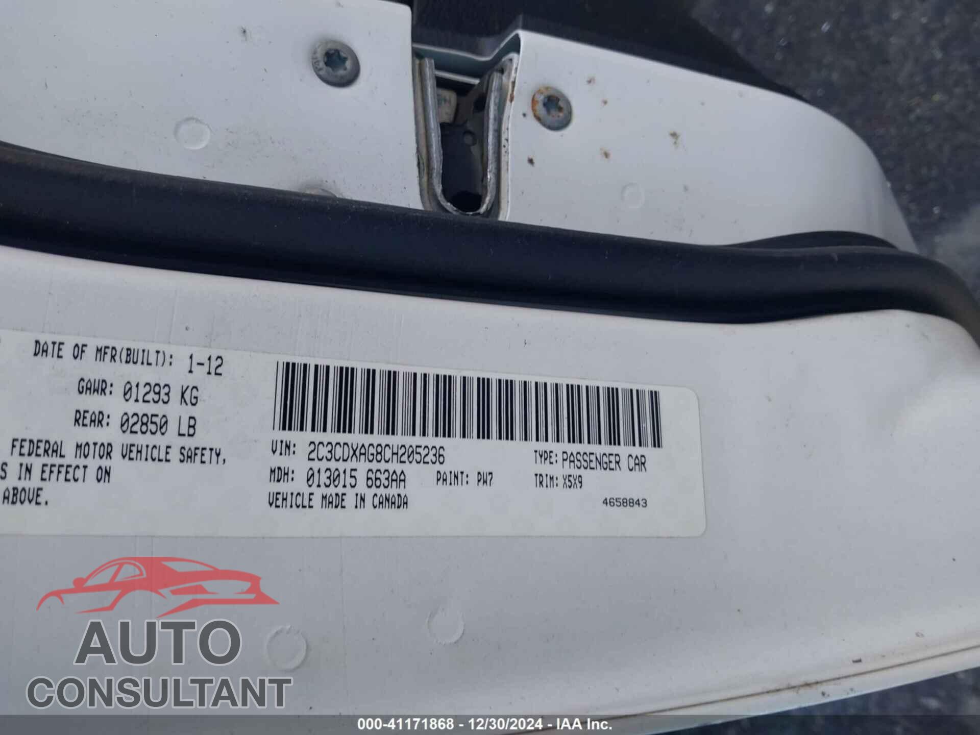 DODGE CHARGER 2012 - 2C3CDXAG8CH205236