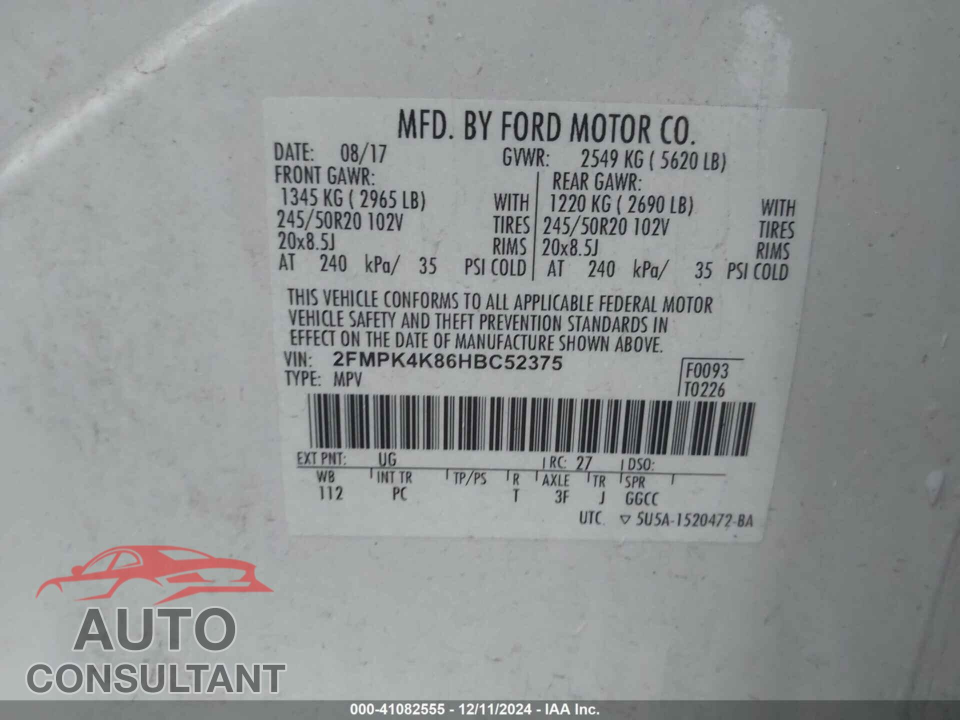 FORD EDGE 2017 - 2FMPK4K86HBC52375