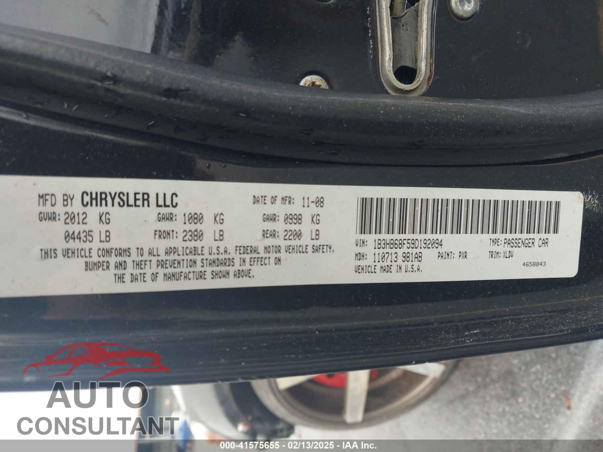 DODGE CALIBER 2009 - 1B3HB68F59D192094