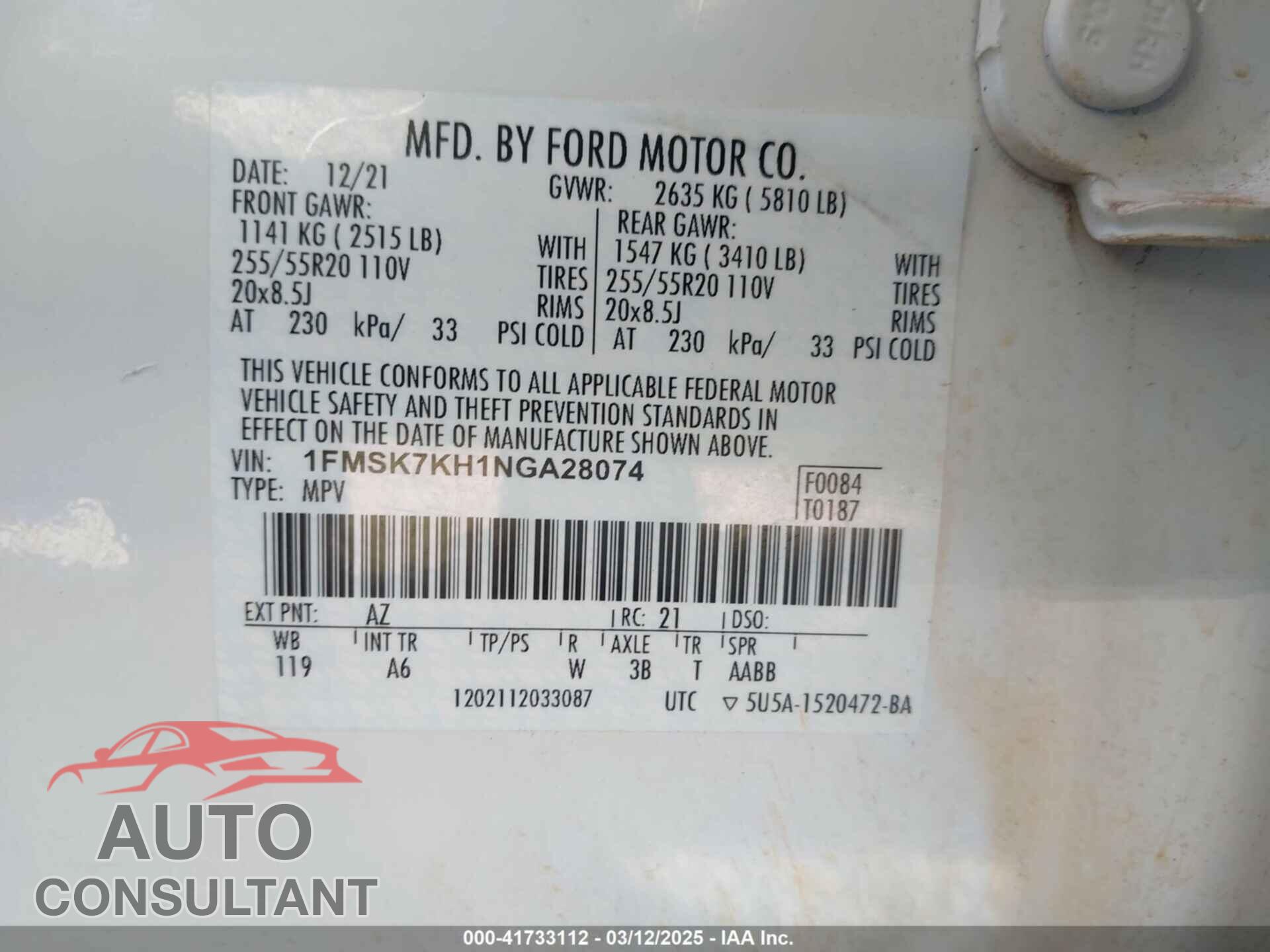 FORD EXPLORER 2022 - 1FMSK7KH1NGA28074