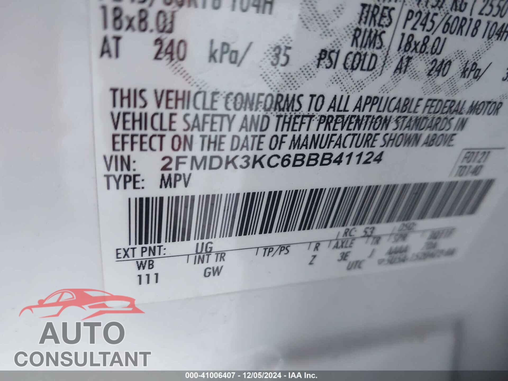 FORD EDGE 2011 - 2FMDK3KC6BBB41124