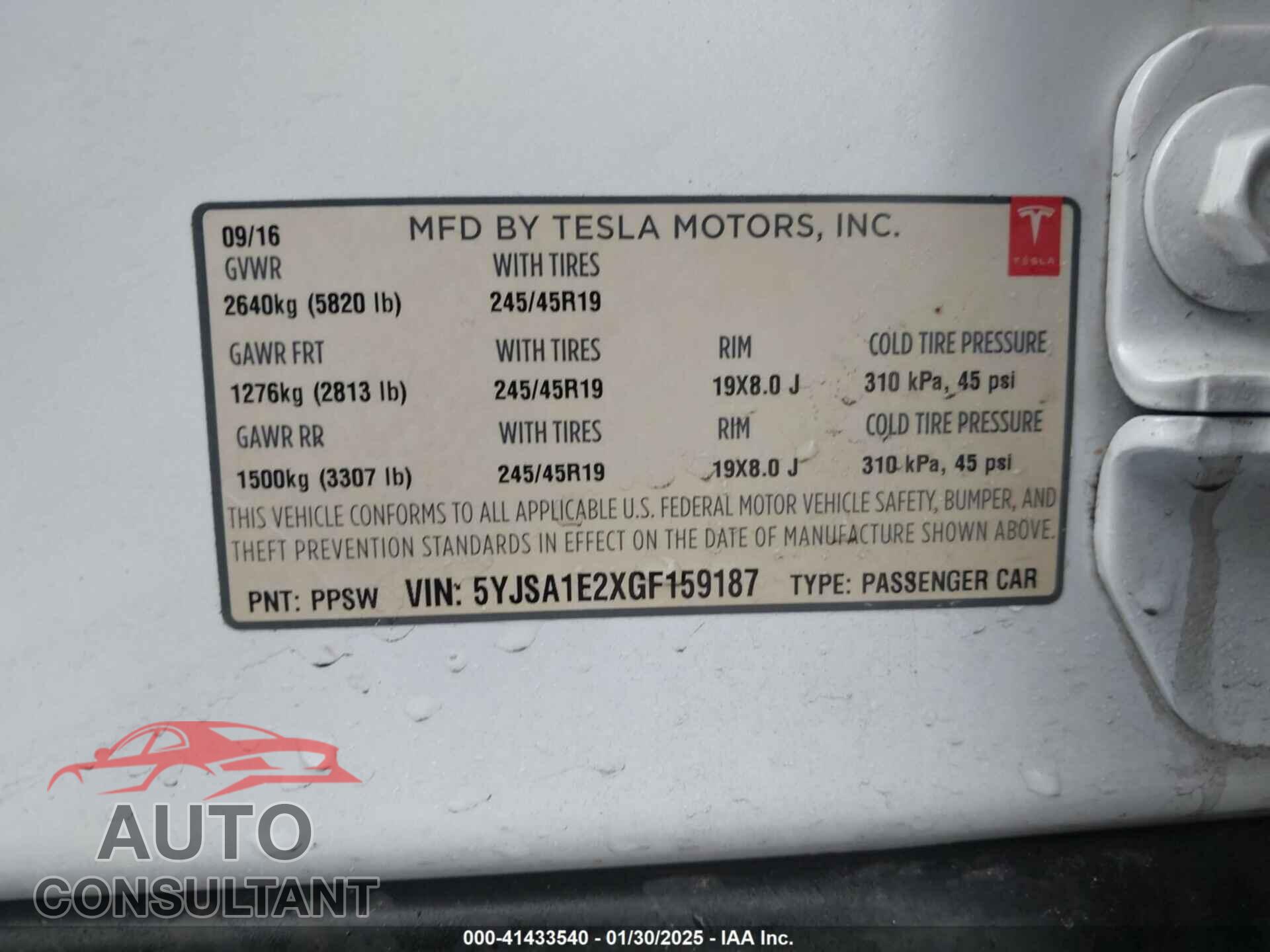 TESLA MODEL S 2016 - 5YJSA1E2XGF159187