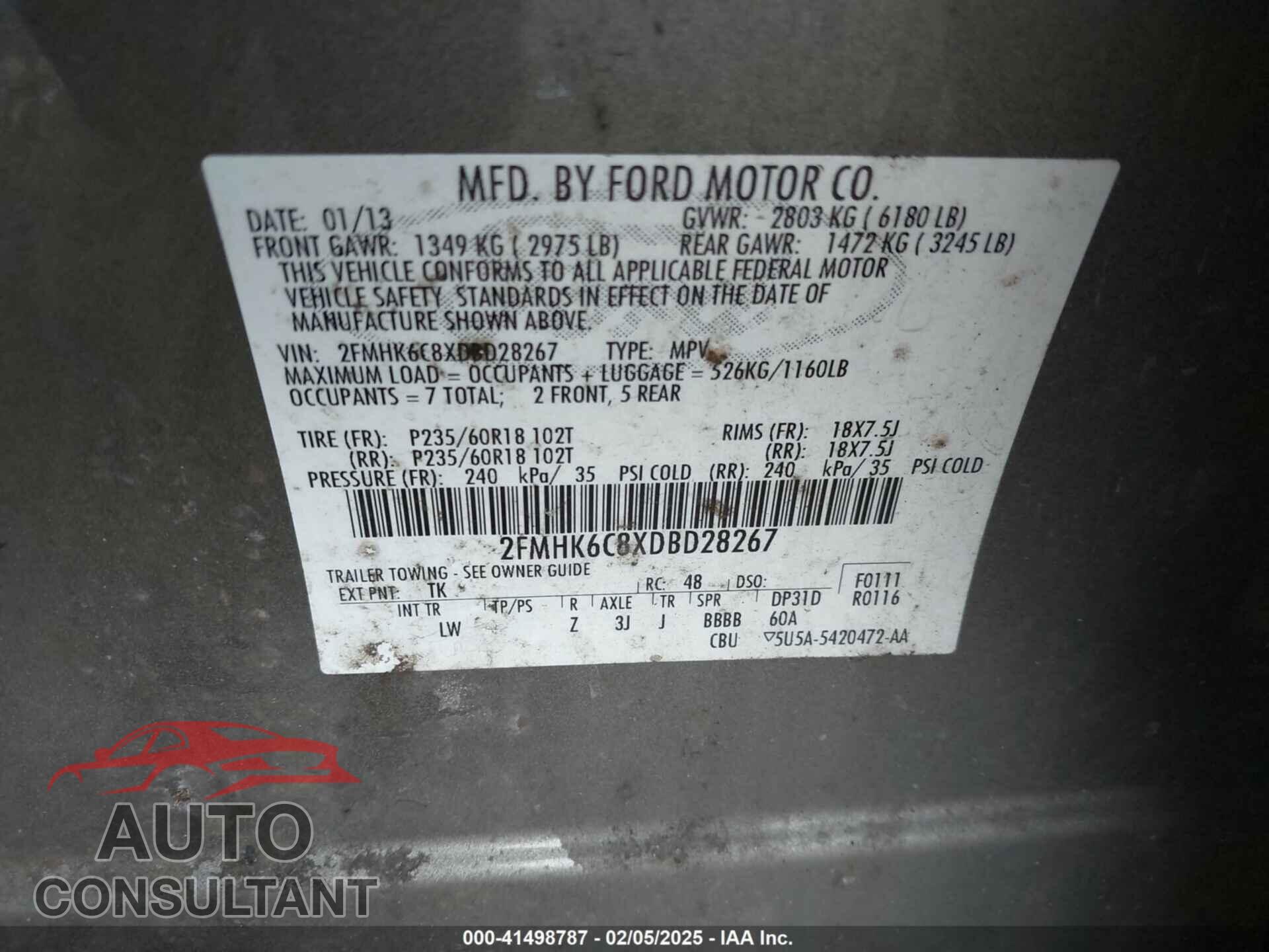 FORD FLEX 2013 - 2FMHK6C8XDBD28267