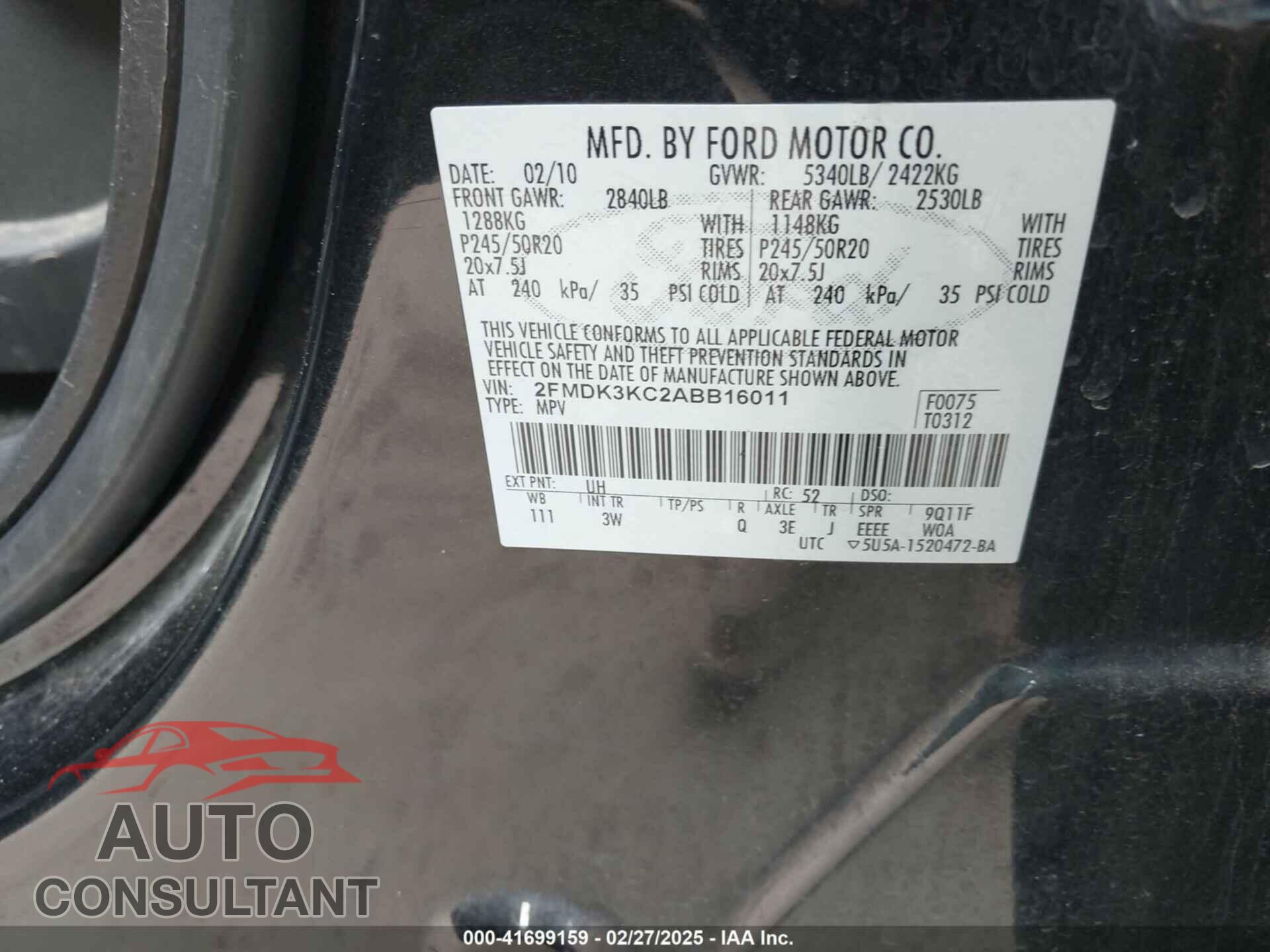 FORD EDGE 2010 - 2FMDK3KC2ABB16011