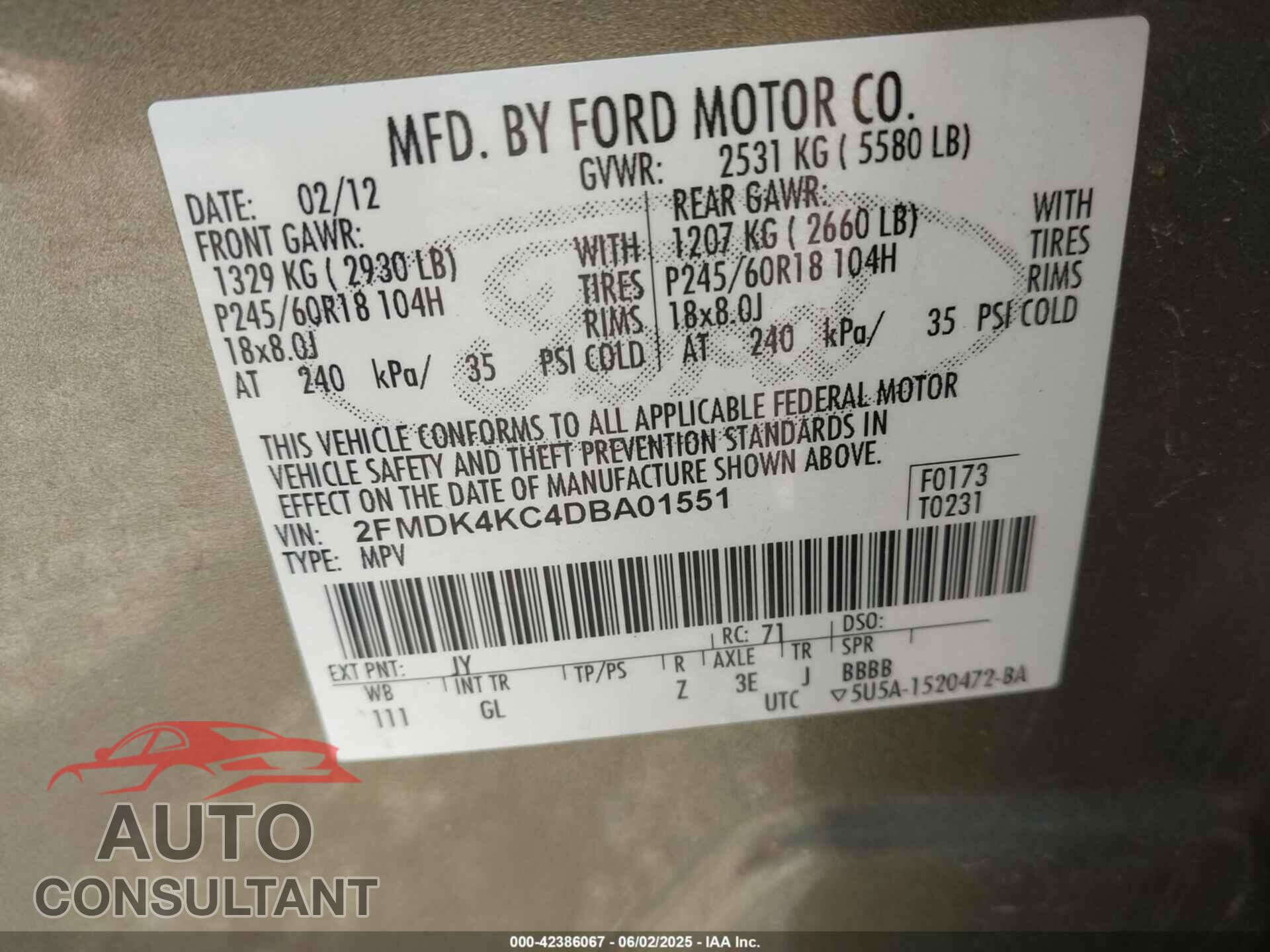 FORD EDGE 2013 - 2FMDK4KC4DBA01551
