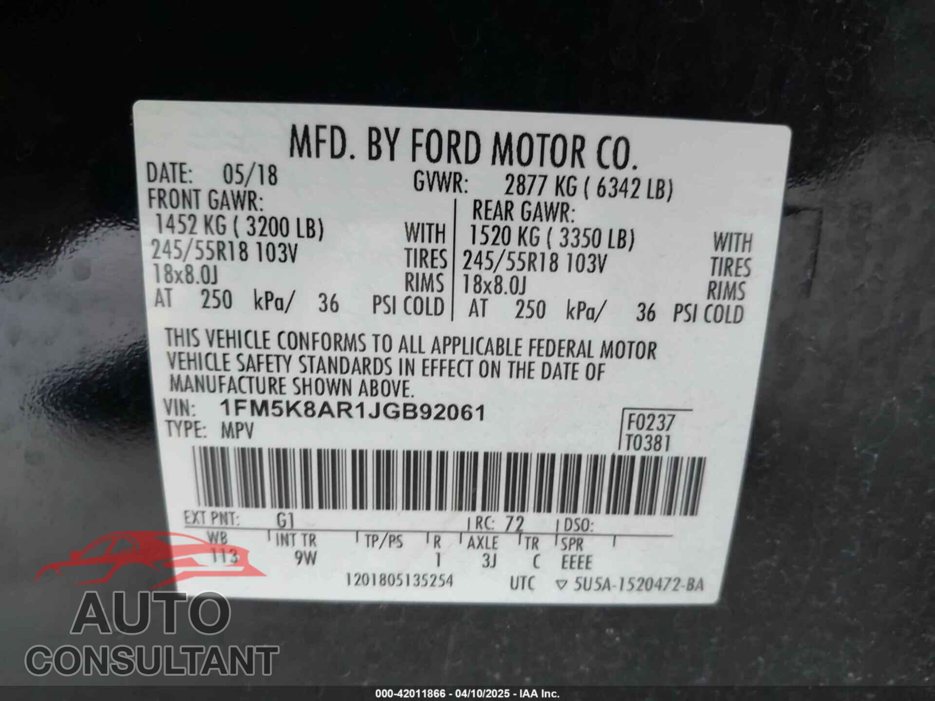 FORD POLICE INTERCEPTOR 2018 - 1FM5K8AR1JGB92061