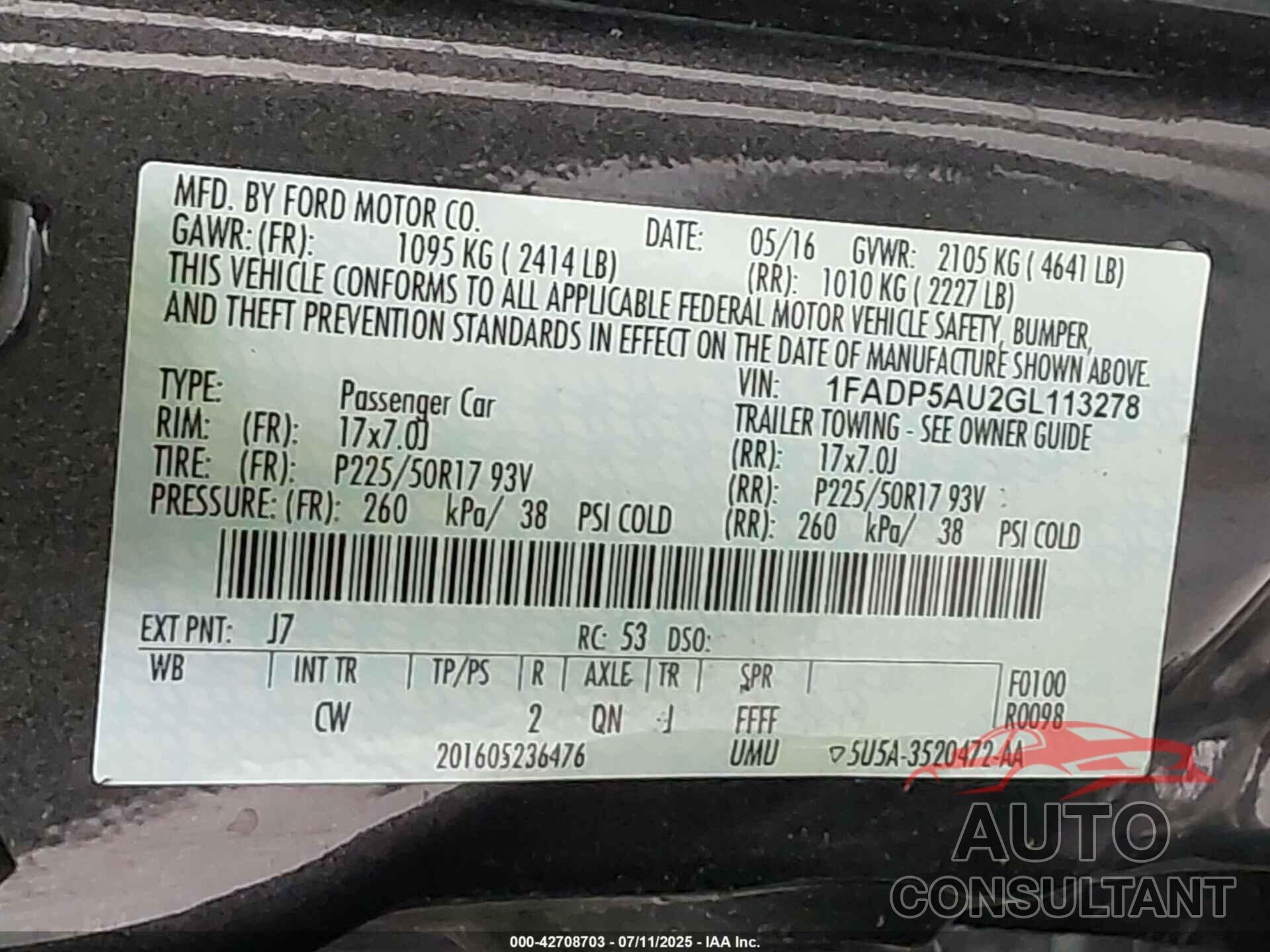FORD C-MAX HYBRID 2016 - 1FADP5AU2GL113278