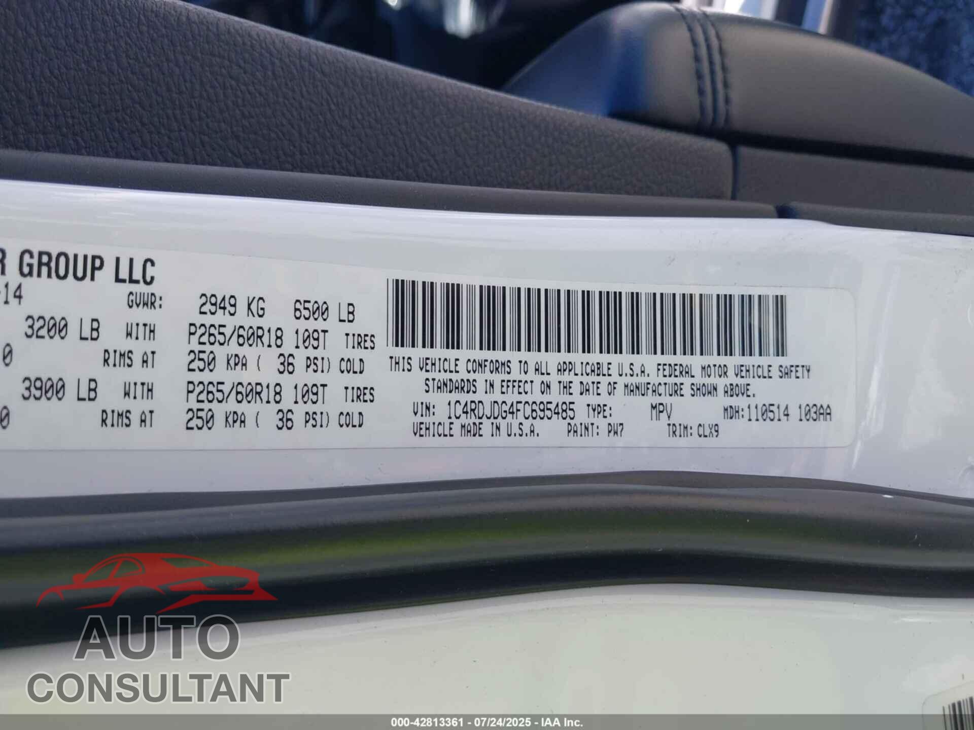 DODGE DURANGO 2015 - 1C4RDJDG4FC695485