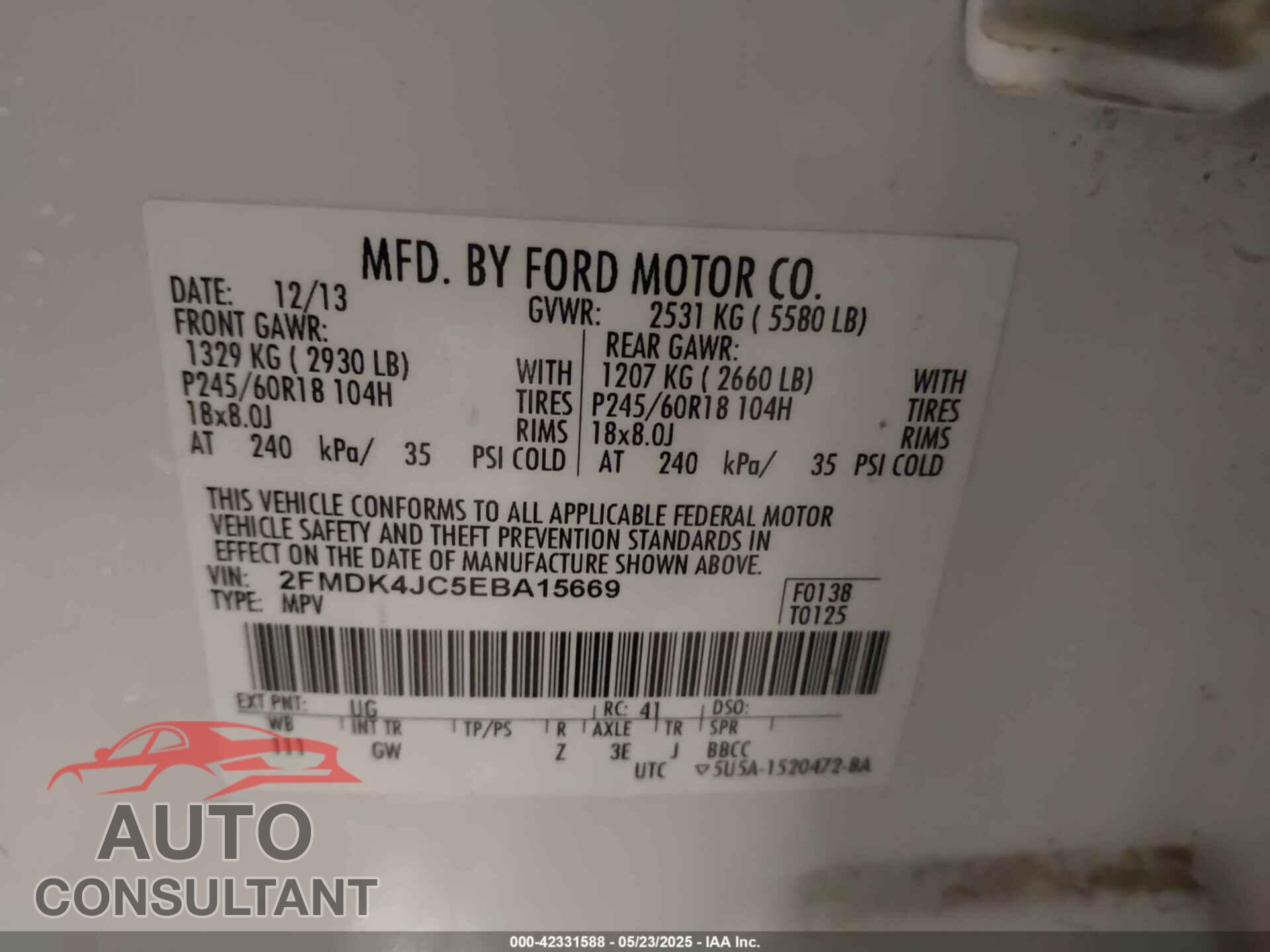 FORD EDGE 2014 - 2FMDK4JC5EBA15669