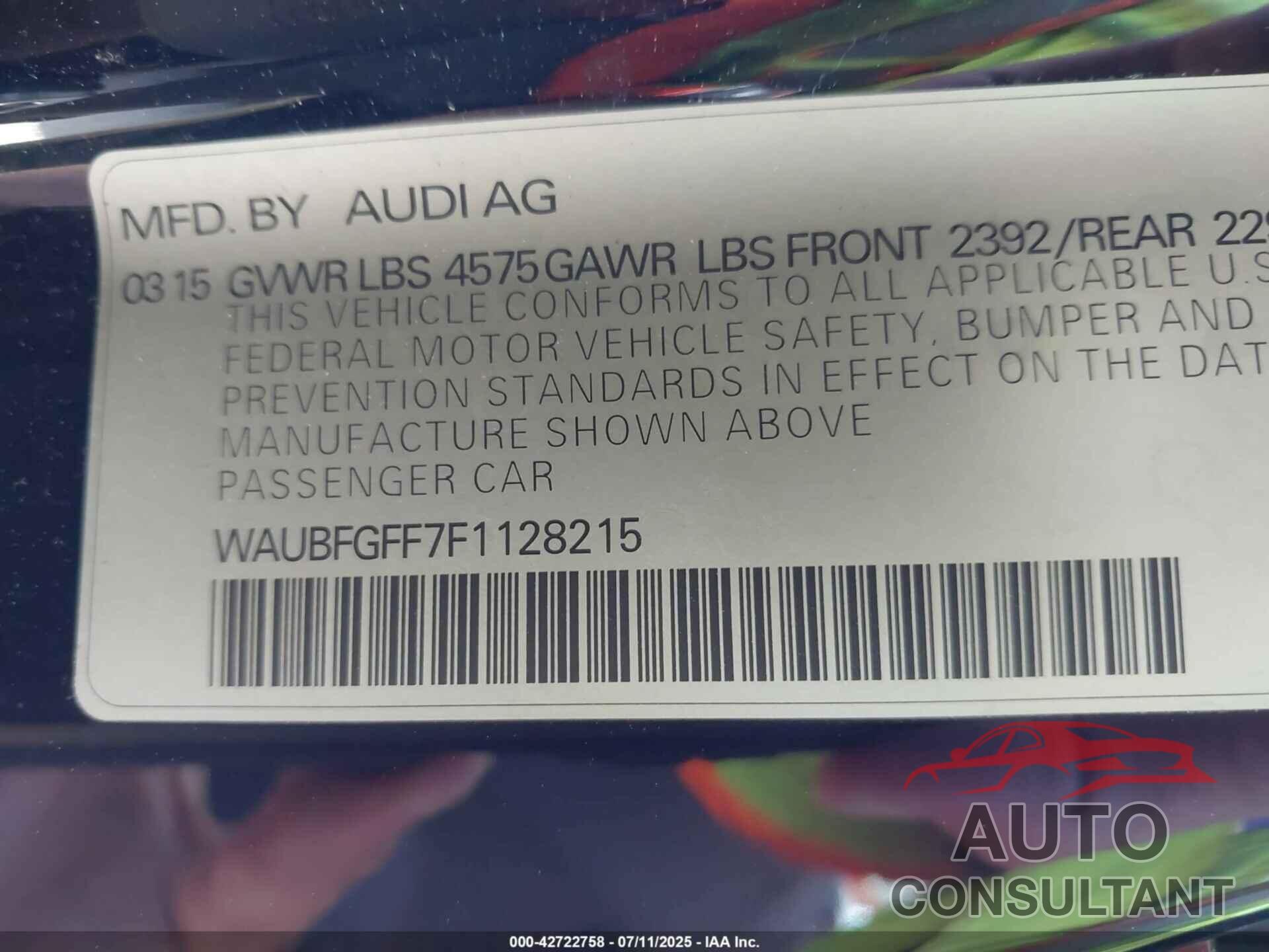 AUDI A3 2015 - WAUBFGFF7F1128215