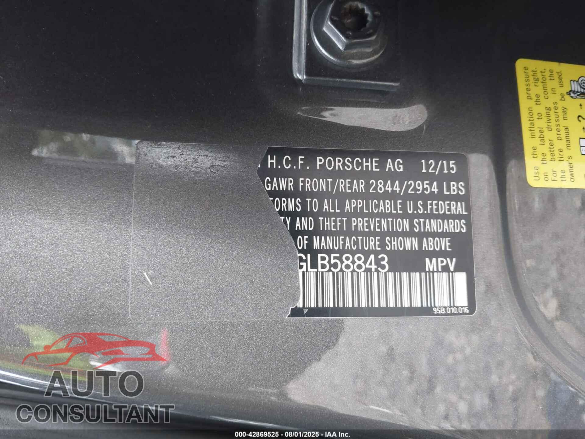 PORSCHE MACAN 2016 - WP1AB2A5XGLB58843