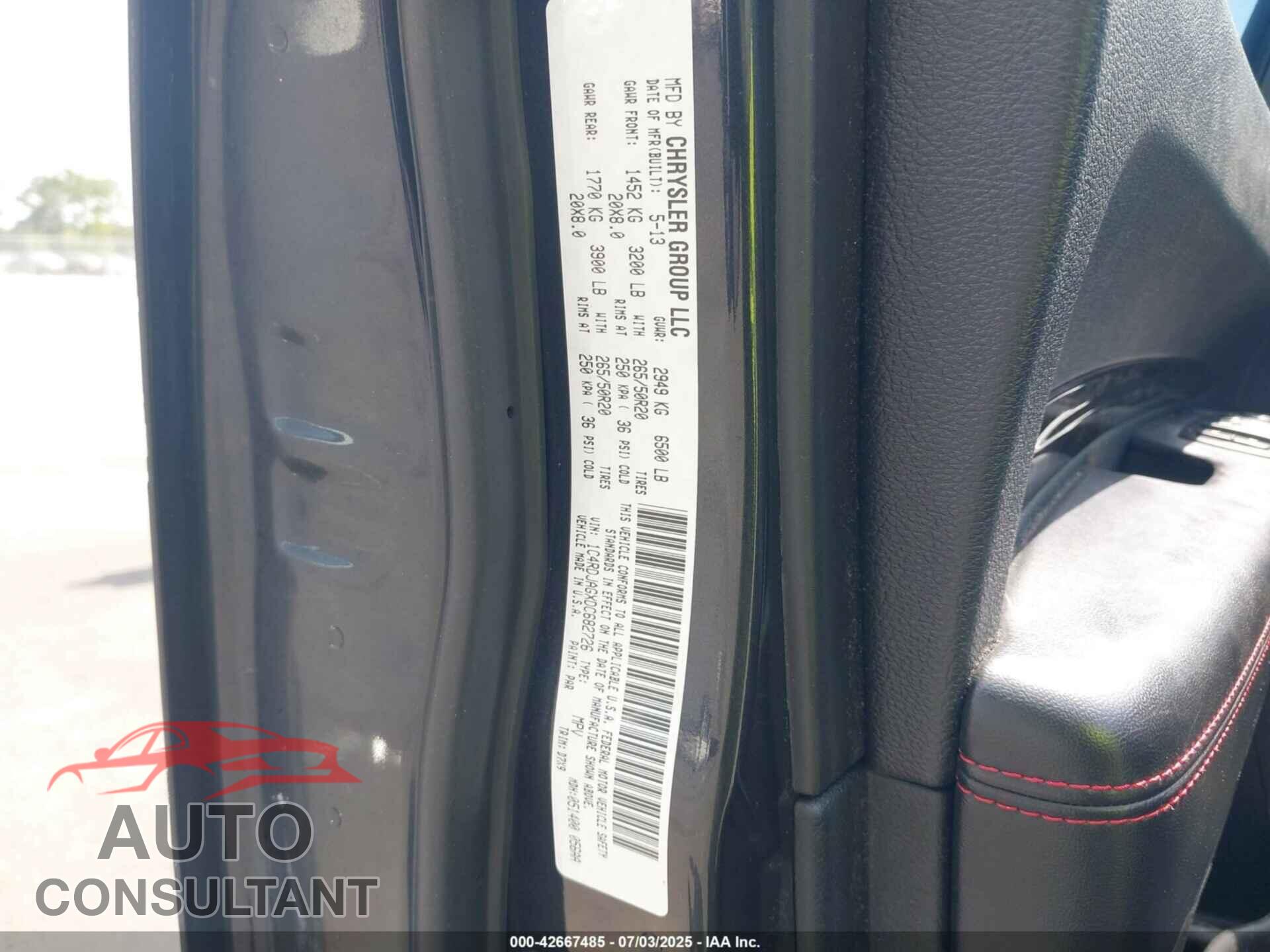 DODGE DURANGO 2013 - 1C4RDJAGXDC682726