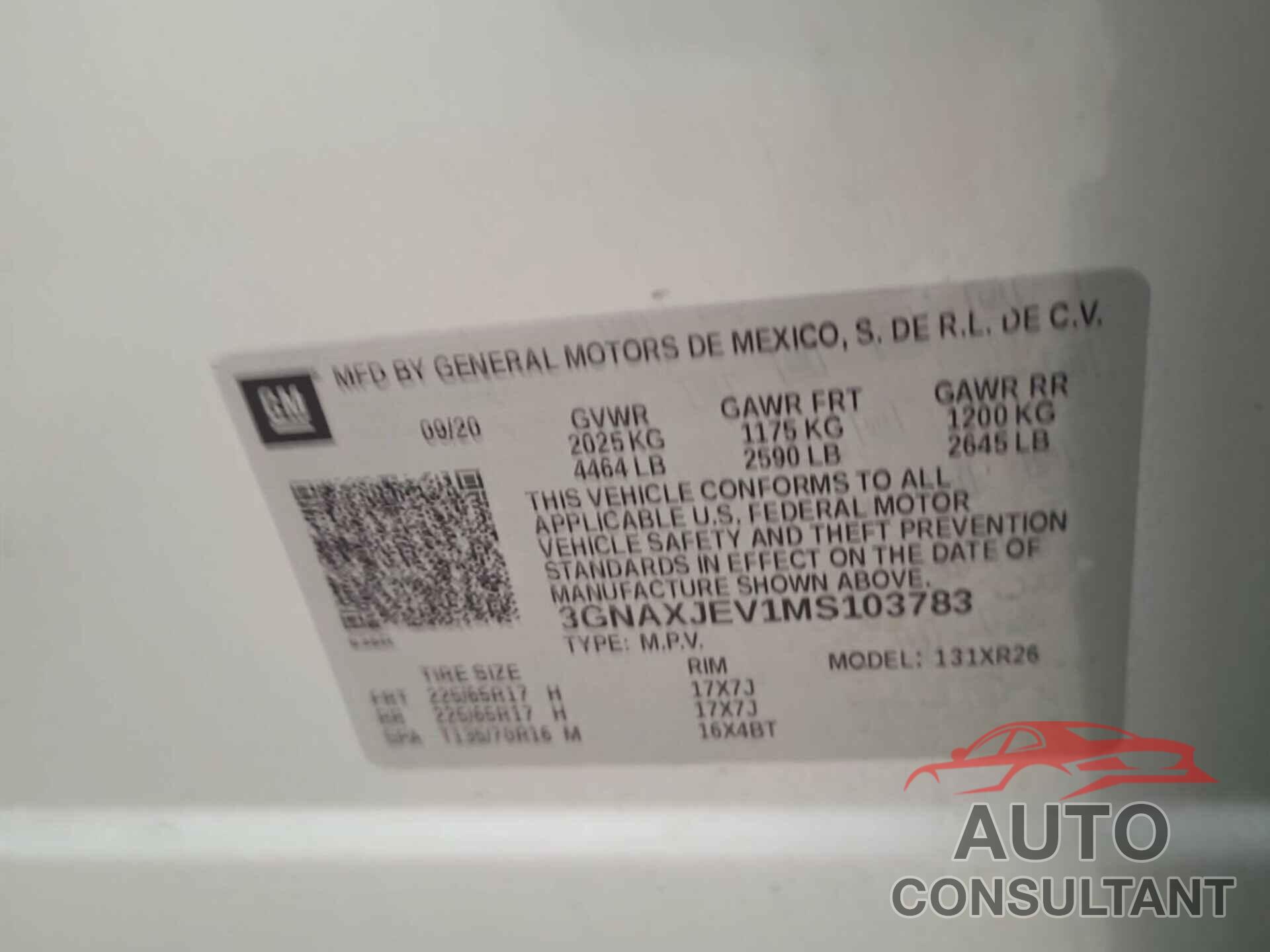 CHEVROLET EQUINOX 2021 - 3GNAXJEV1MS103783
