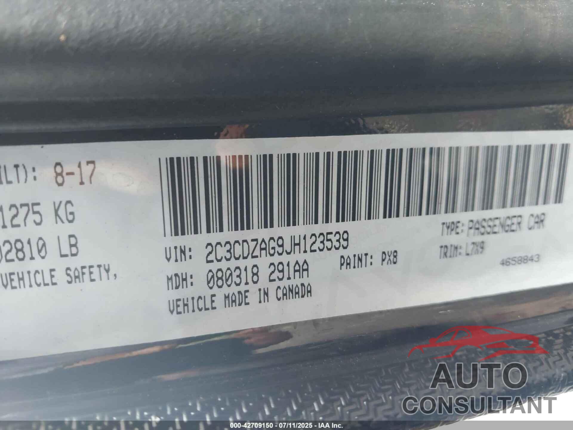 DODGE CHALLENGER 2018 - 2C3CDZAG9JH123539