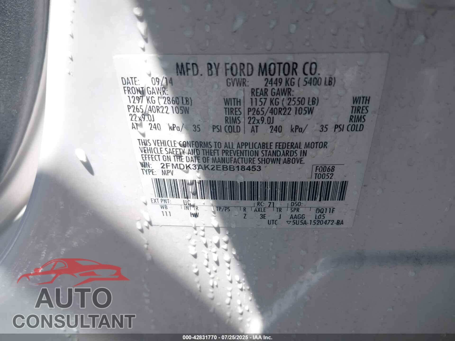 FORD EDGE 2014 - 2FMDK3AK2EBB18453