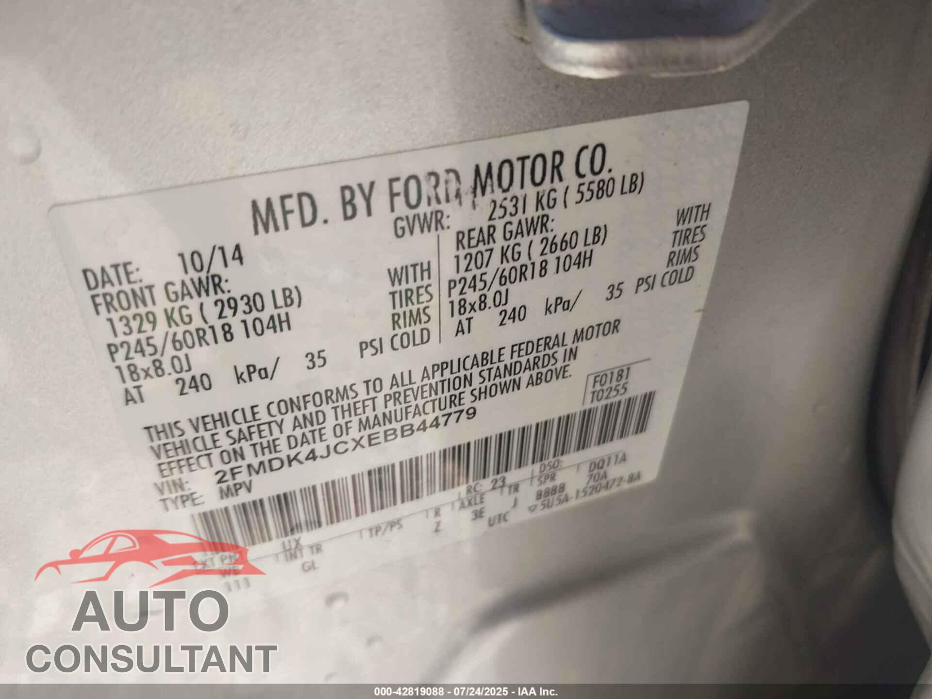 FORD EDGE 2014 - 2FMDK4JCXEBB44779