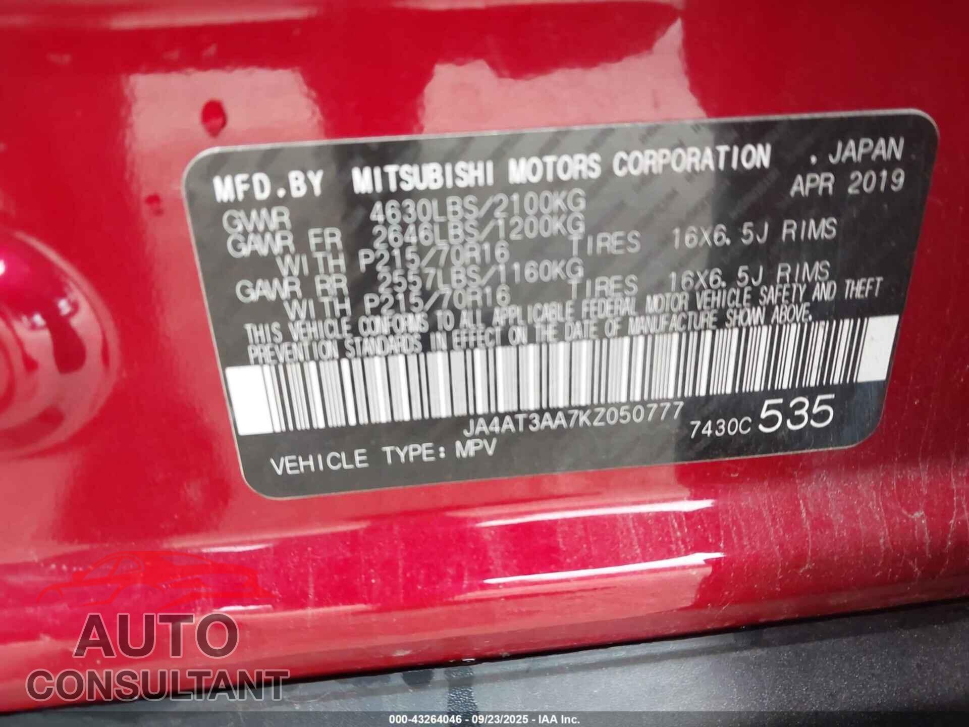 MITSUBISHI ECLIPSE CROSS 2019 - JA4AT3AA7KZ050777