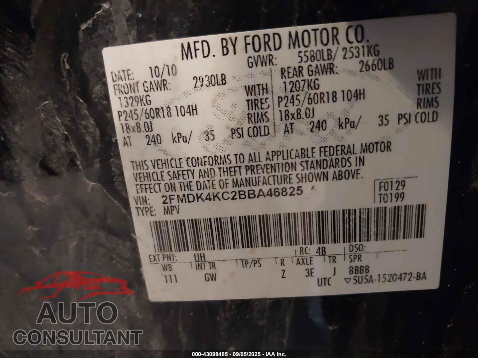 FORD EDGE 2011 - 2FMDK4KC2BBA46825