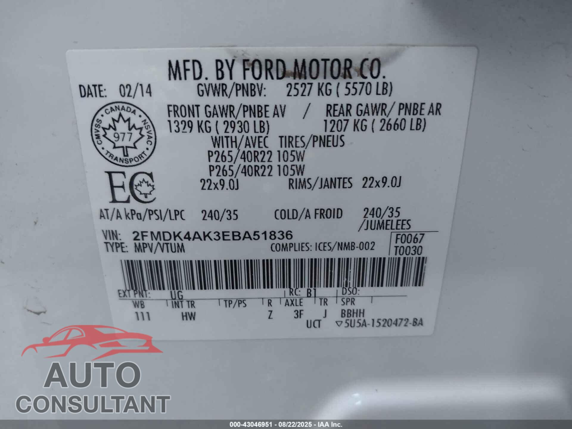 FORD EDGE 2014 - 2FMDK4AK3EBA51836