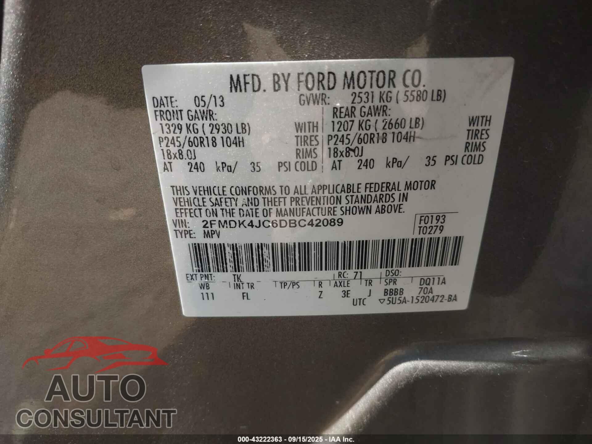 FORD EDGE 2013 - 2FMDK4JC6DBC42089