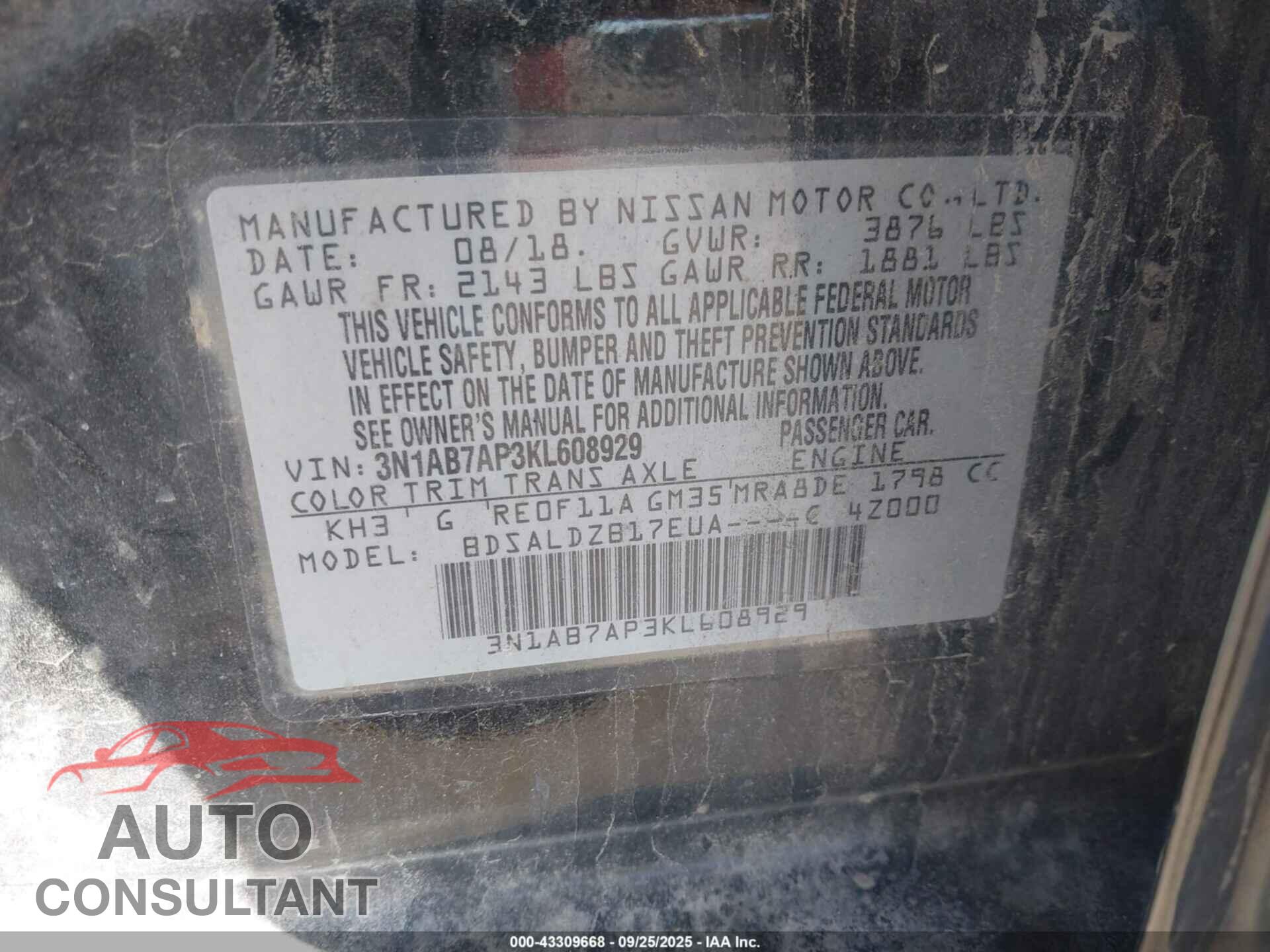 NISSAN SENTRA 2019 - 3N1AB7AP3KL608929
