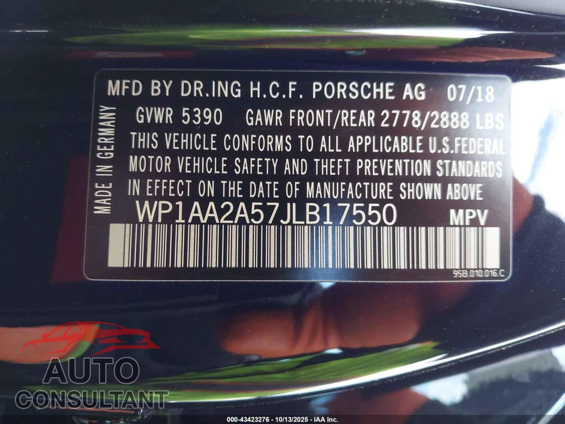 PORSCHE MACAN 2018 - WP1AA2A57JLB17550