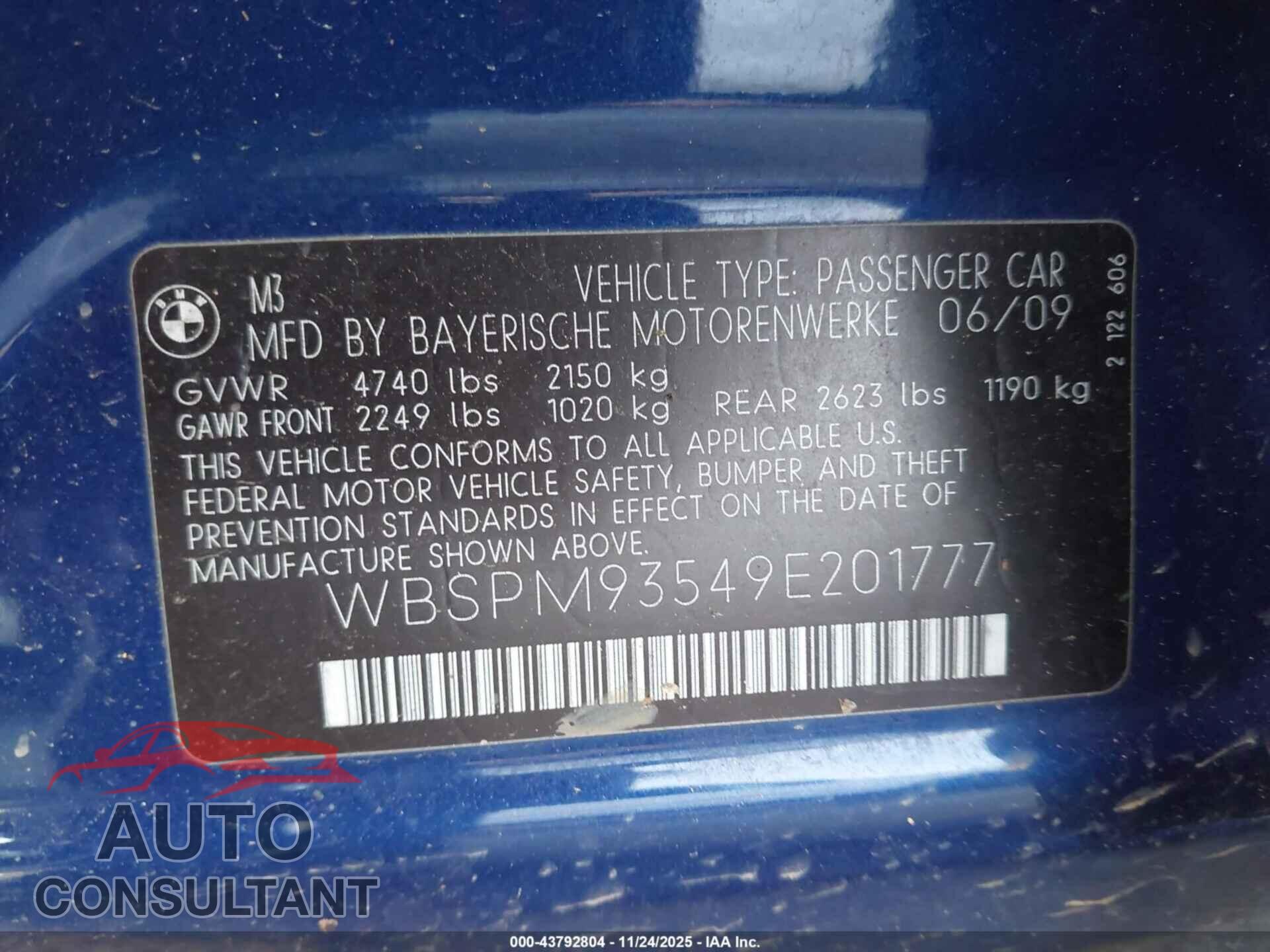 BMW M3 2009 - WBSPM93549E201777