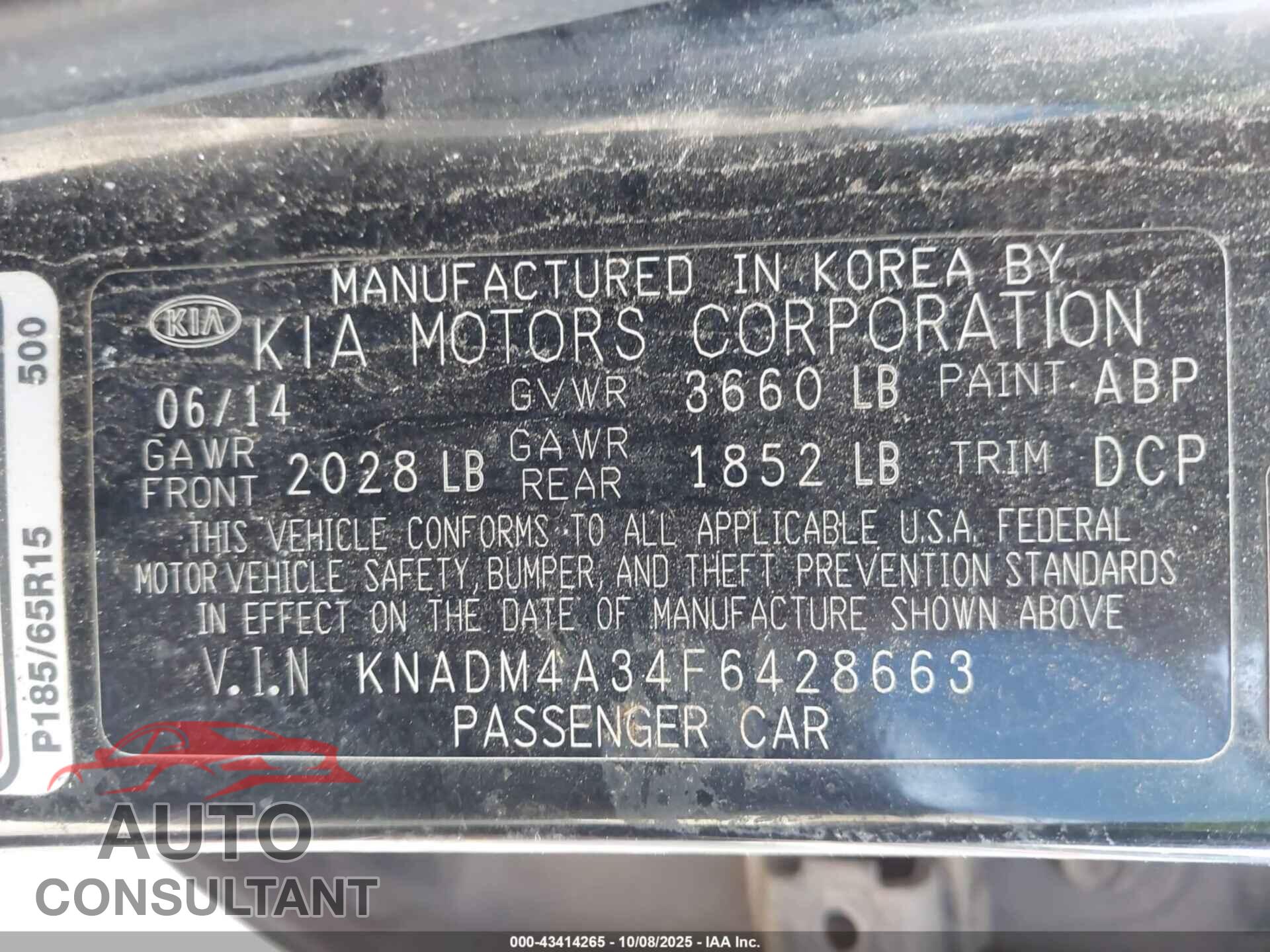 KIA RIO 2015 - KNADM4A34F6428663
