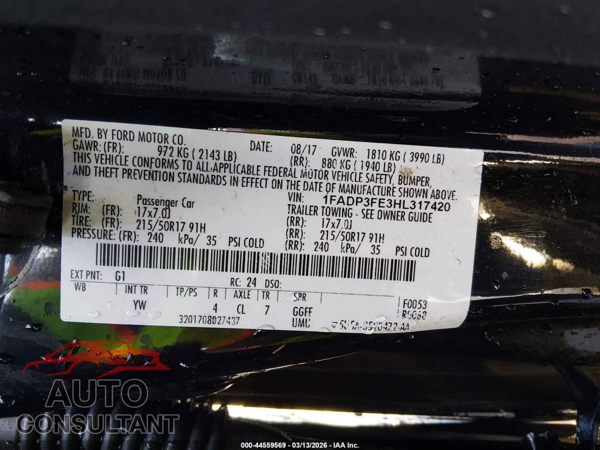 FORD FOCUS 2017 - 1FADP3FE3HL317420