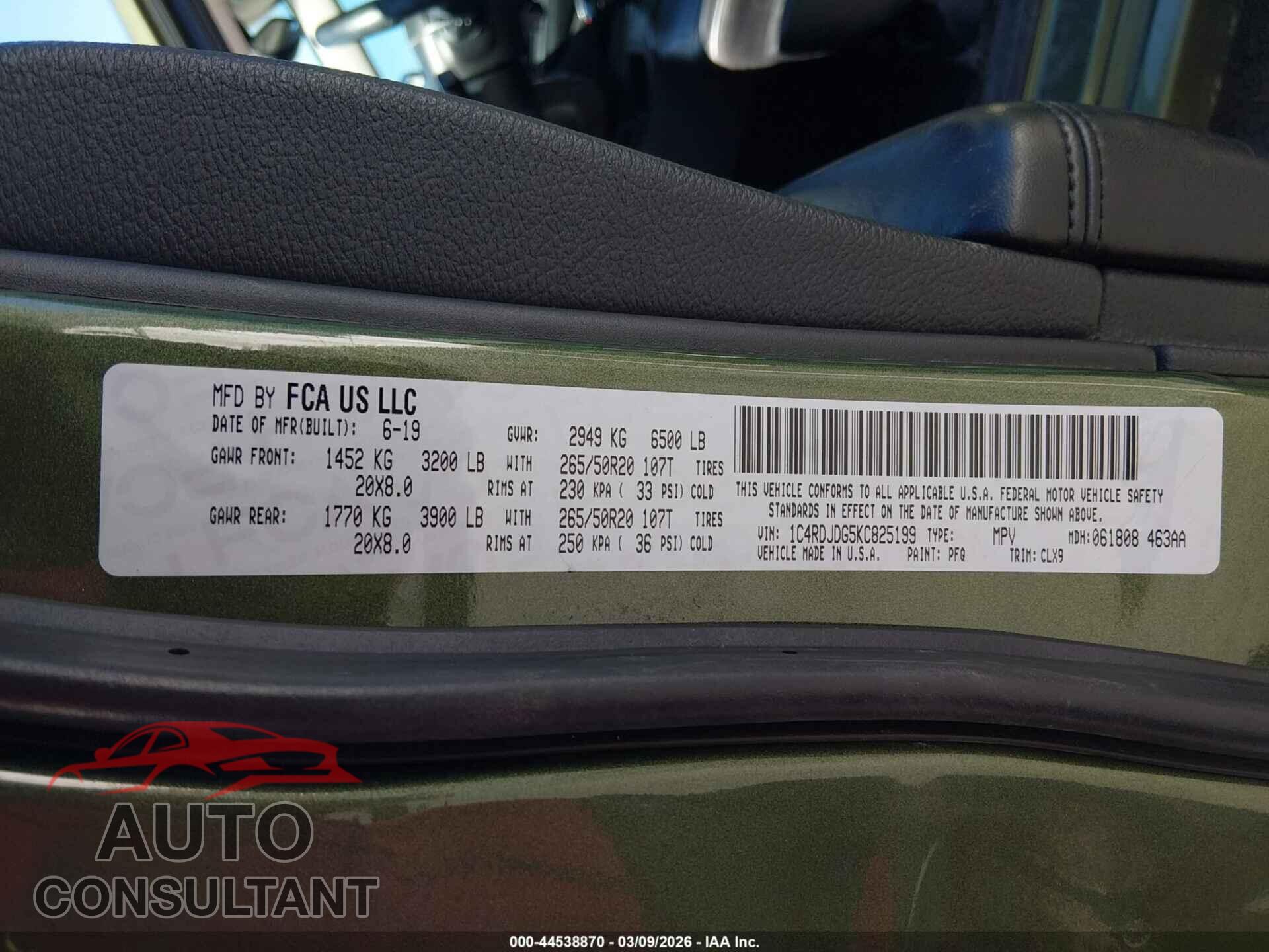 DODGE DURANGO 2019 - 1C4RDJDG5KC825199